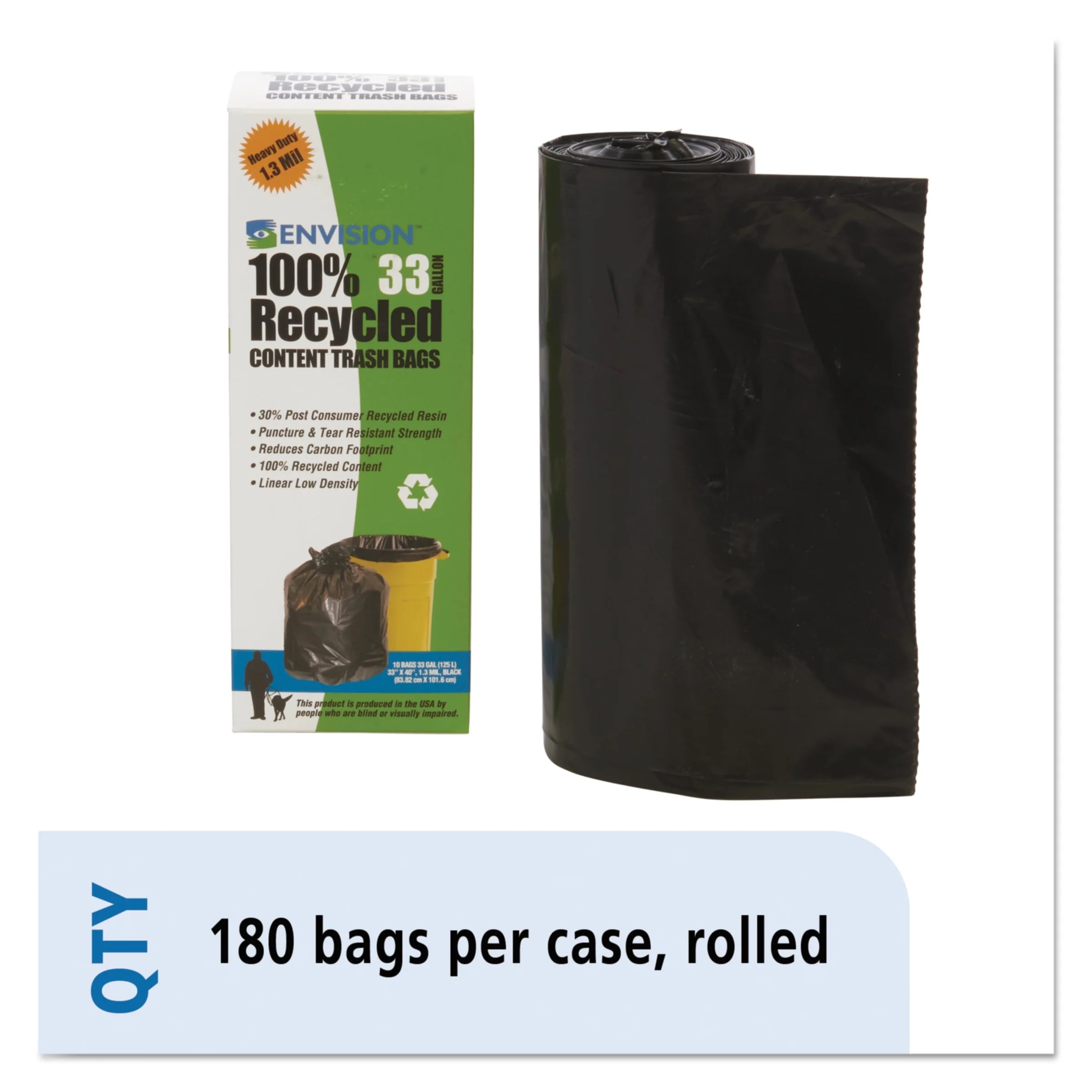 Stout Recycled Plastic Trash Bags 33 gal 1.3 mil 33 x 40 Brown/Black 180/Carton T3340K13R