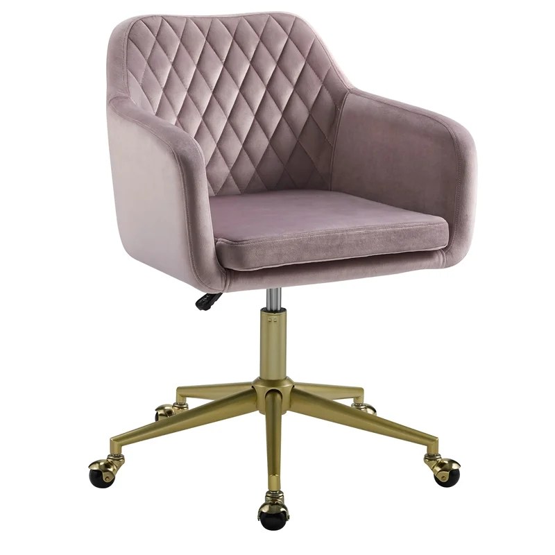 Linon Lyla Upholstered Quilted Office Chair in Pink Linon Lyla Upholstered Quilted Office Chair in Pink
