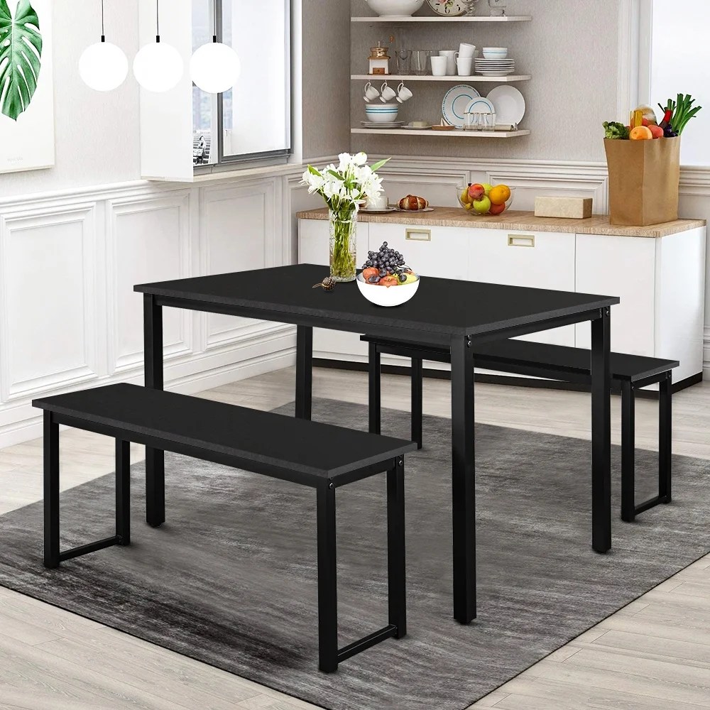 Dining Table Set with Bench, 3 Pieces Farmhouse Kitchen Table Set with Dining Table Set with Bench, 3 Pieces Farmhouse Kitchen Table Set with