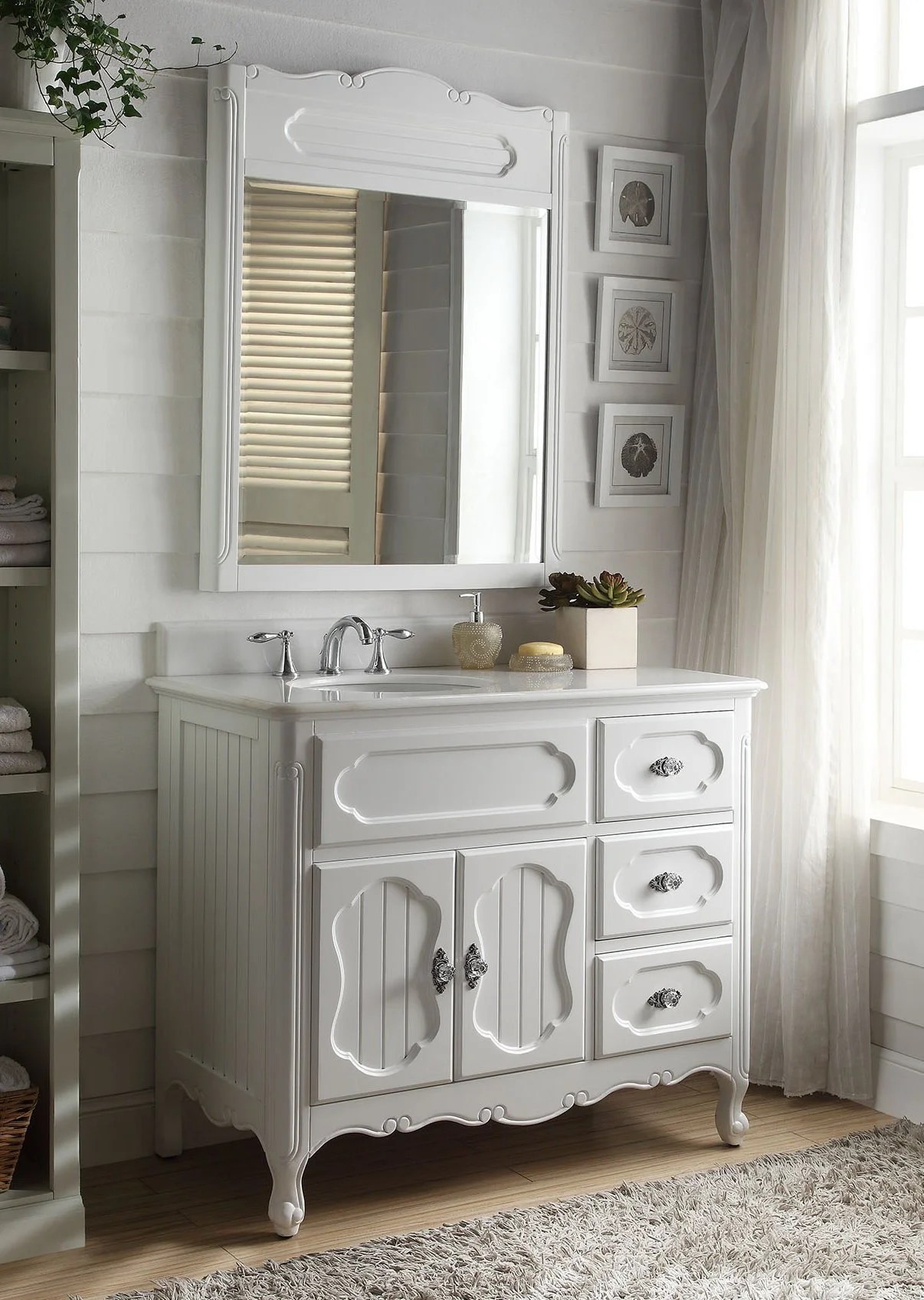 42" Benton Collection Knoxville White Victorian Bathroom Vanity with