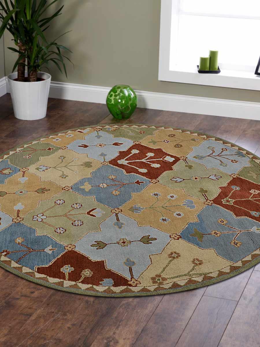 Rugsotic Carpets Hand Tufted Woolen 10' x 10' Floral Round Rug