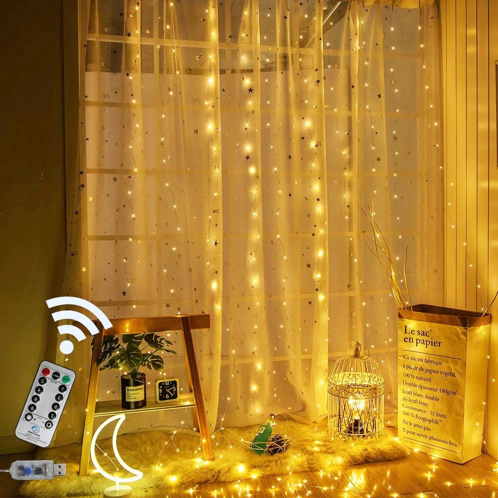 8 Modes 300LED Waterproof Curtain Fairy String Lights Hanging Window