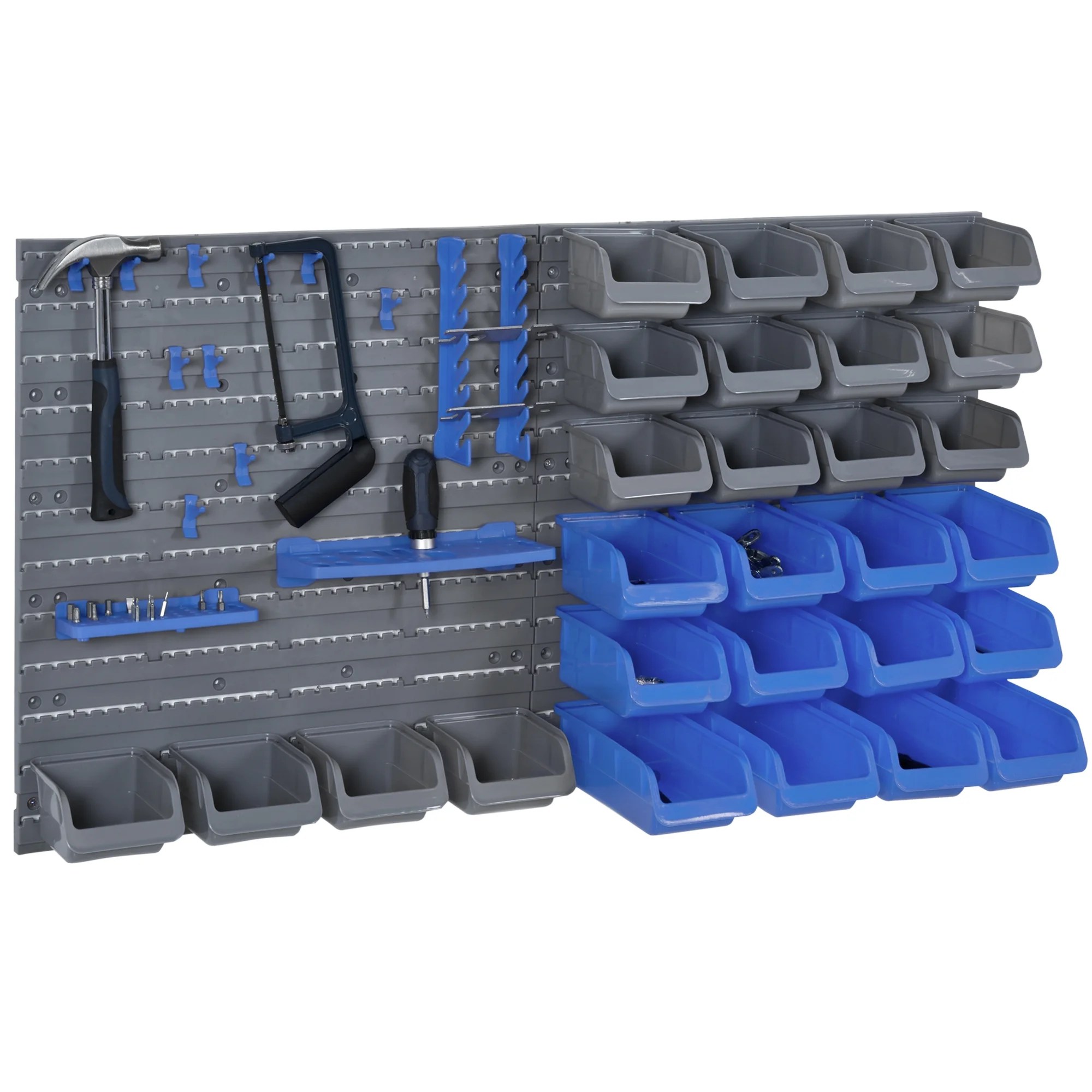 DURHAND 44 Piece Wall Mounted Tool Organizer Rack Kit with Storage Bins