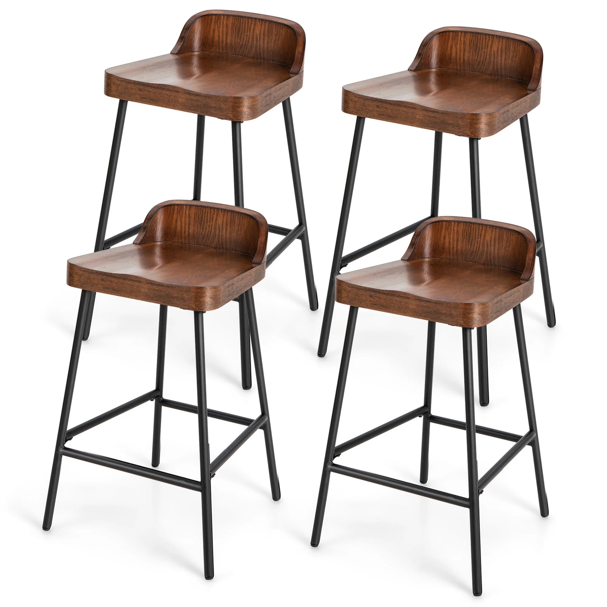 Gymax 4PCS 24.5'' LowBack Bar Stool Industrial Counter Height Chair Stool