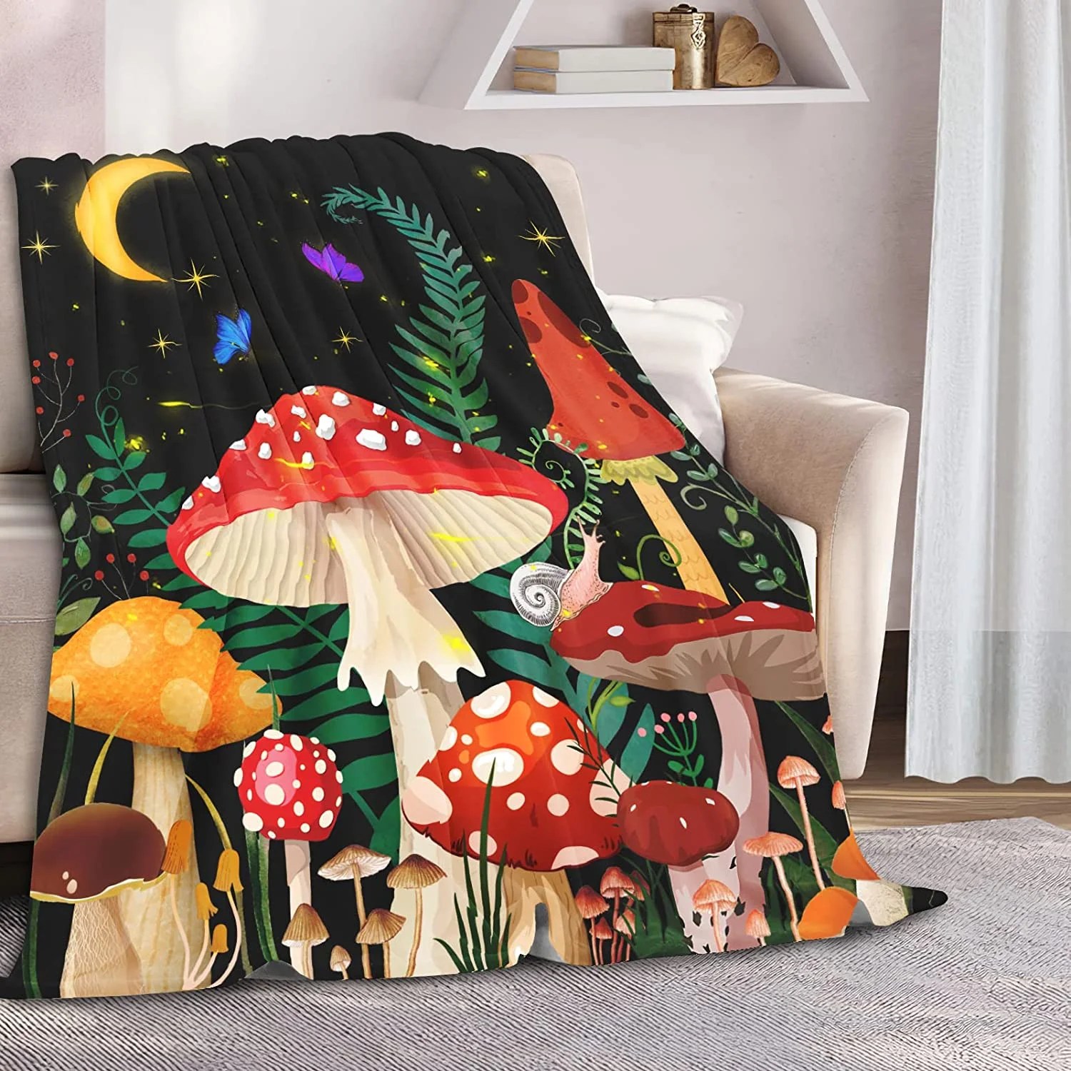 Mushroom Blanket, Mushroom Gifts for Women, Soft Fleece Flannel