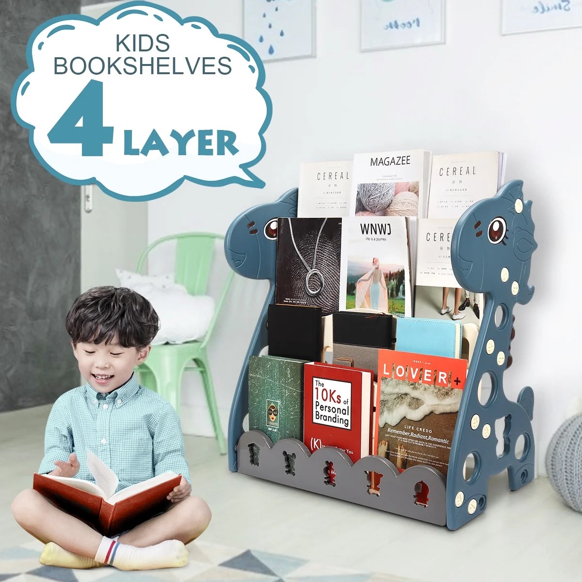 4/5 Tier Kids Book Shelf Sling Storage Rack Organizer