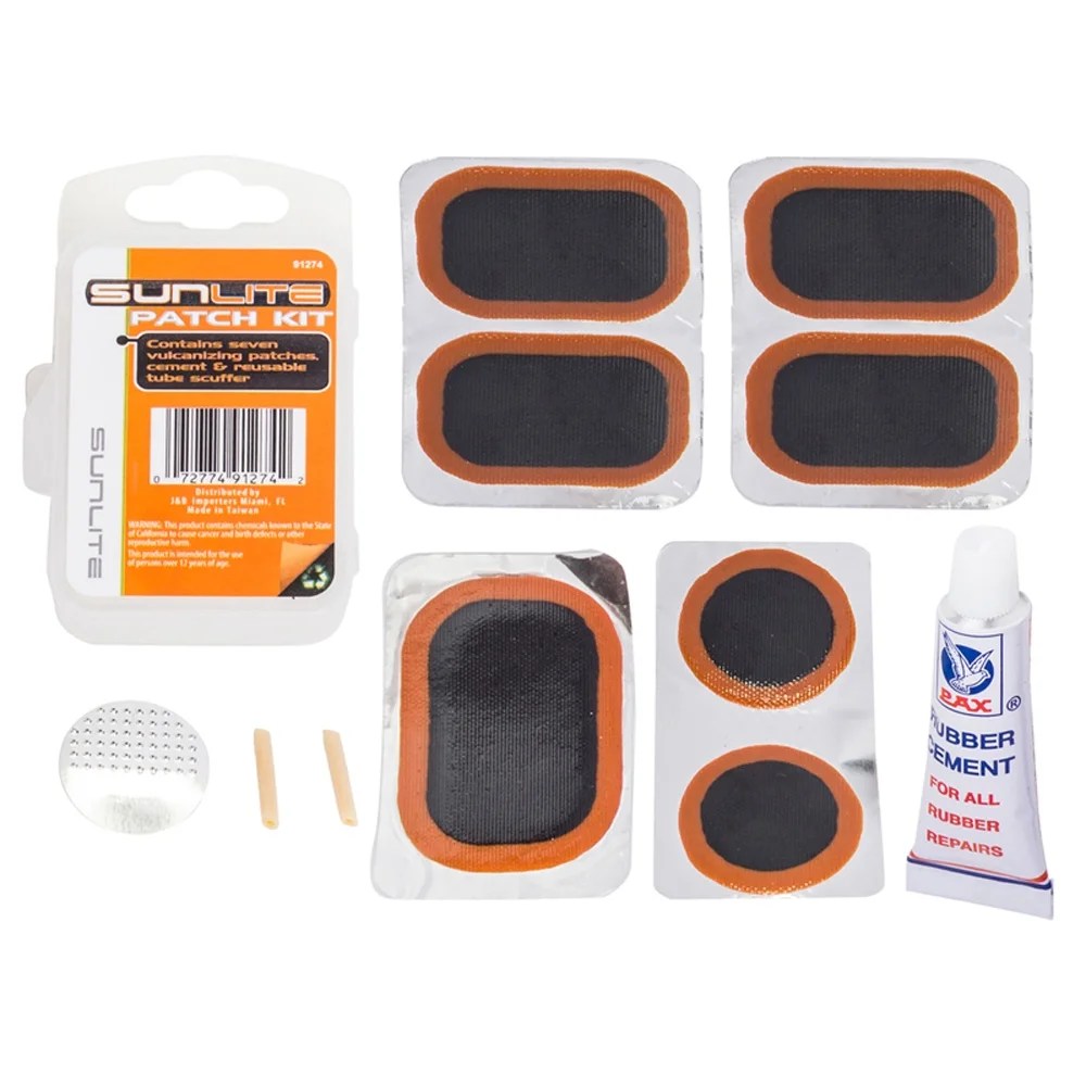 Sunlite Bicycle Tube Patch Kit Small Plastic Case 7 Patches Glue