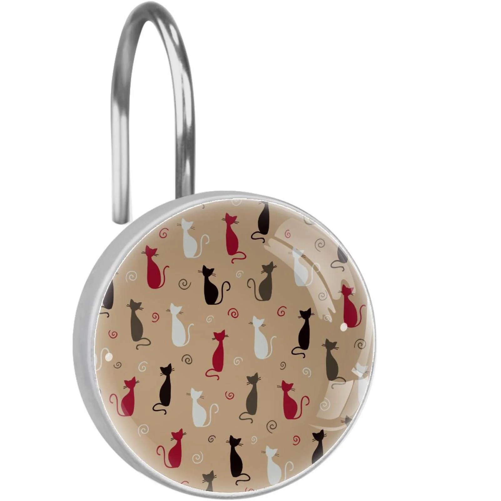 Pink Cats Shower Curtain Hooks（Set of 12）for Home Hotel Shower Rods Bathroom Crystal Glass Print