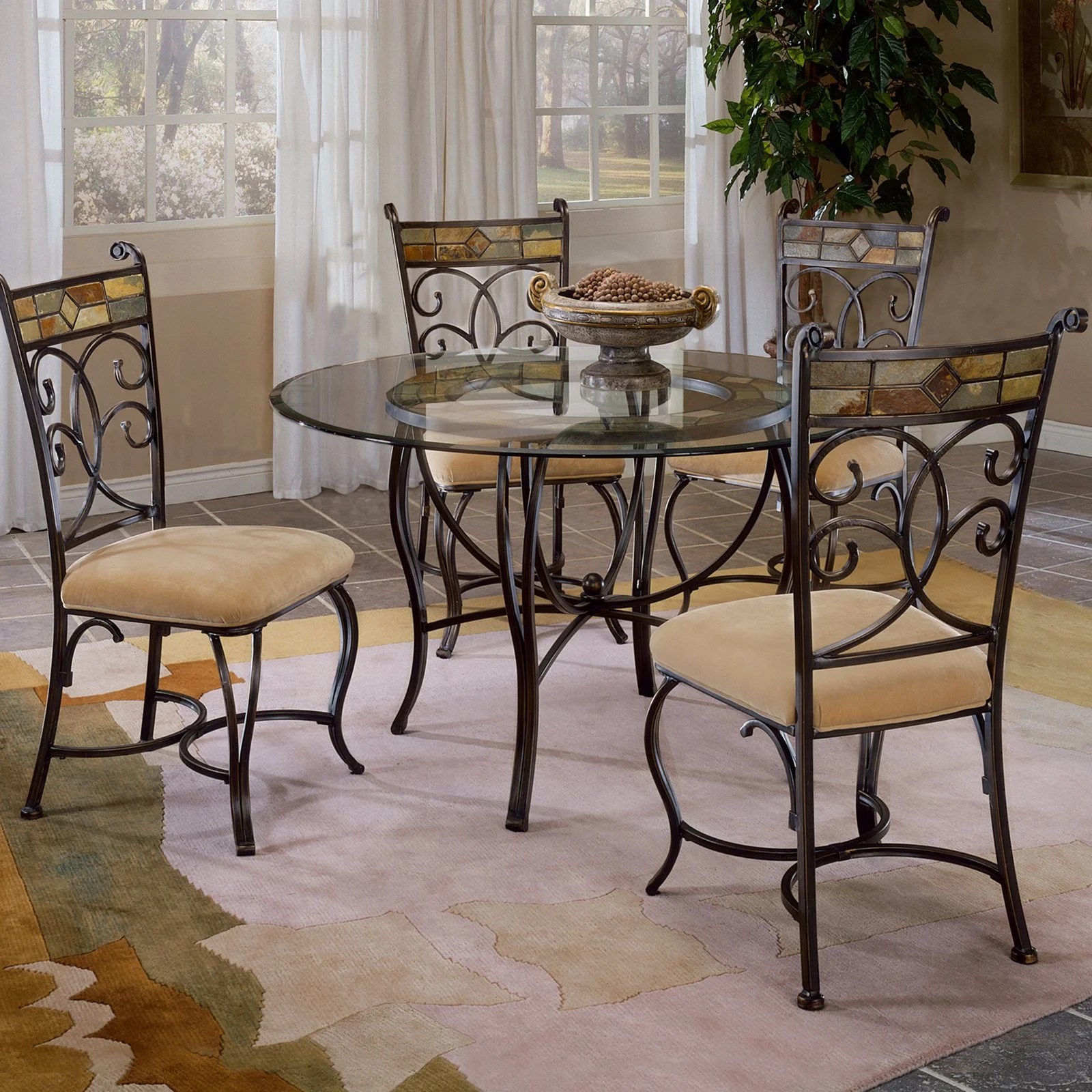 Hillsdale Pompei 5Piece Dining Set with Glass TopBlack Gold/Slate