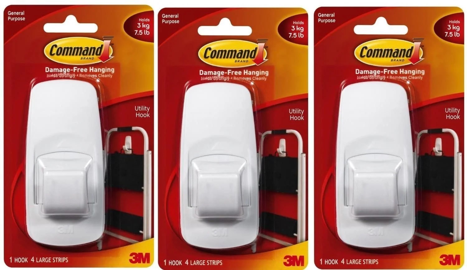 Command Jumbo Plastic Hook with Adhesive Strips, 3Hooks