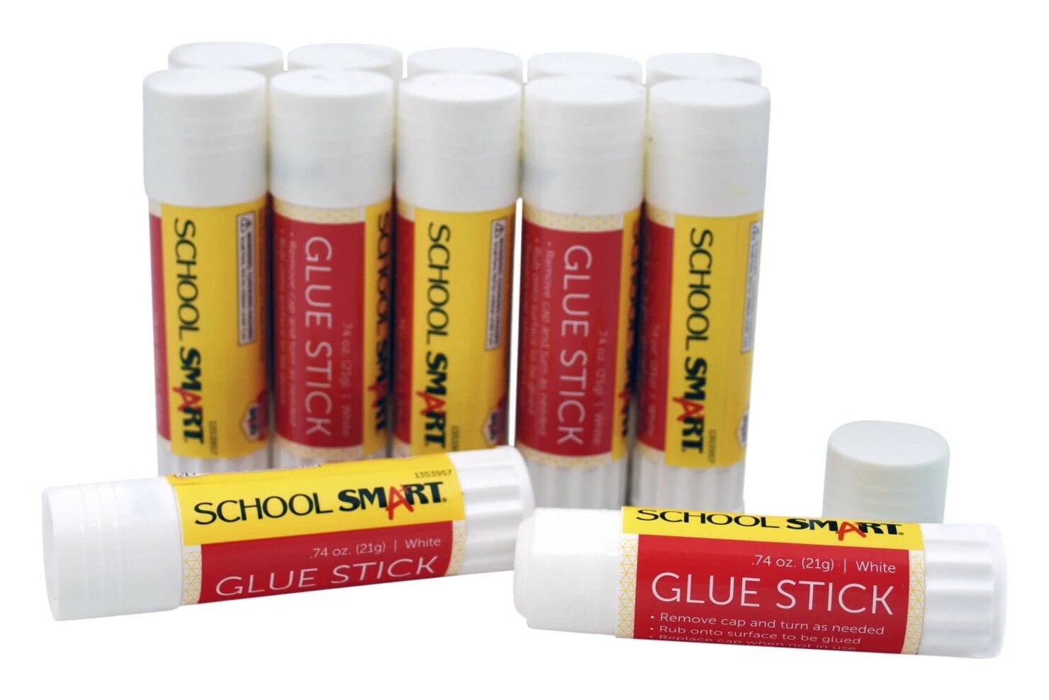 School Smart Glue Sticks, 0.74 Ounces, White and Dries Clear, Pack of