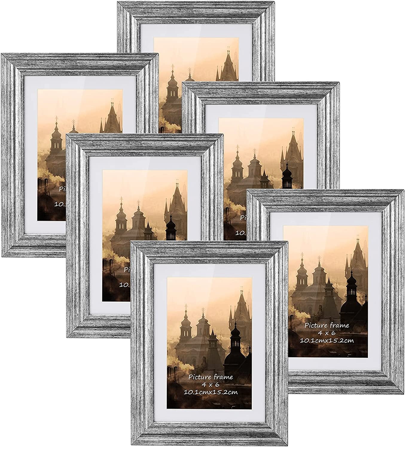 Calenzana 4x6 Picture Frame Set of 6, Gray Wall Photo Frames for Wall