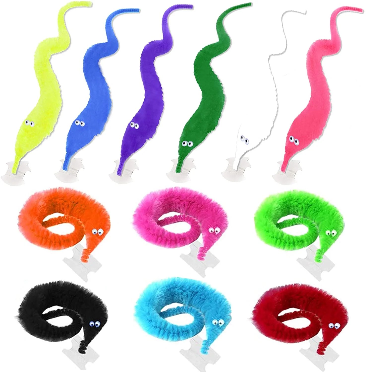12 Pcs Magic Worm Toys Wiggly Fuzzy Worms with Invisible String Party
