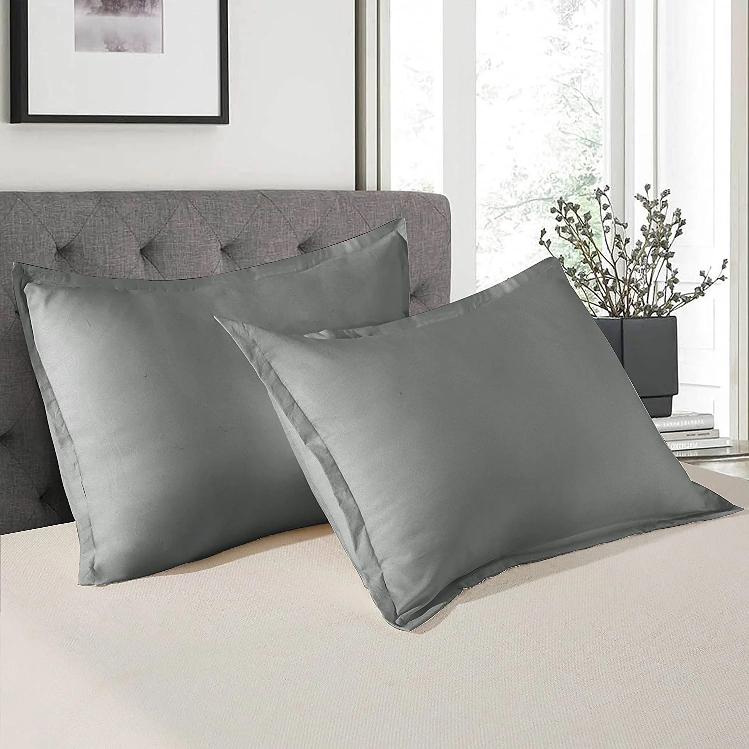 Pillow Shams Set of 2 Queen Size Pillow Shams Grey Pillow Shams Queen