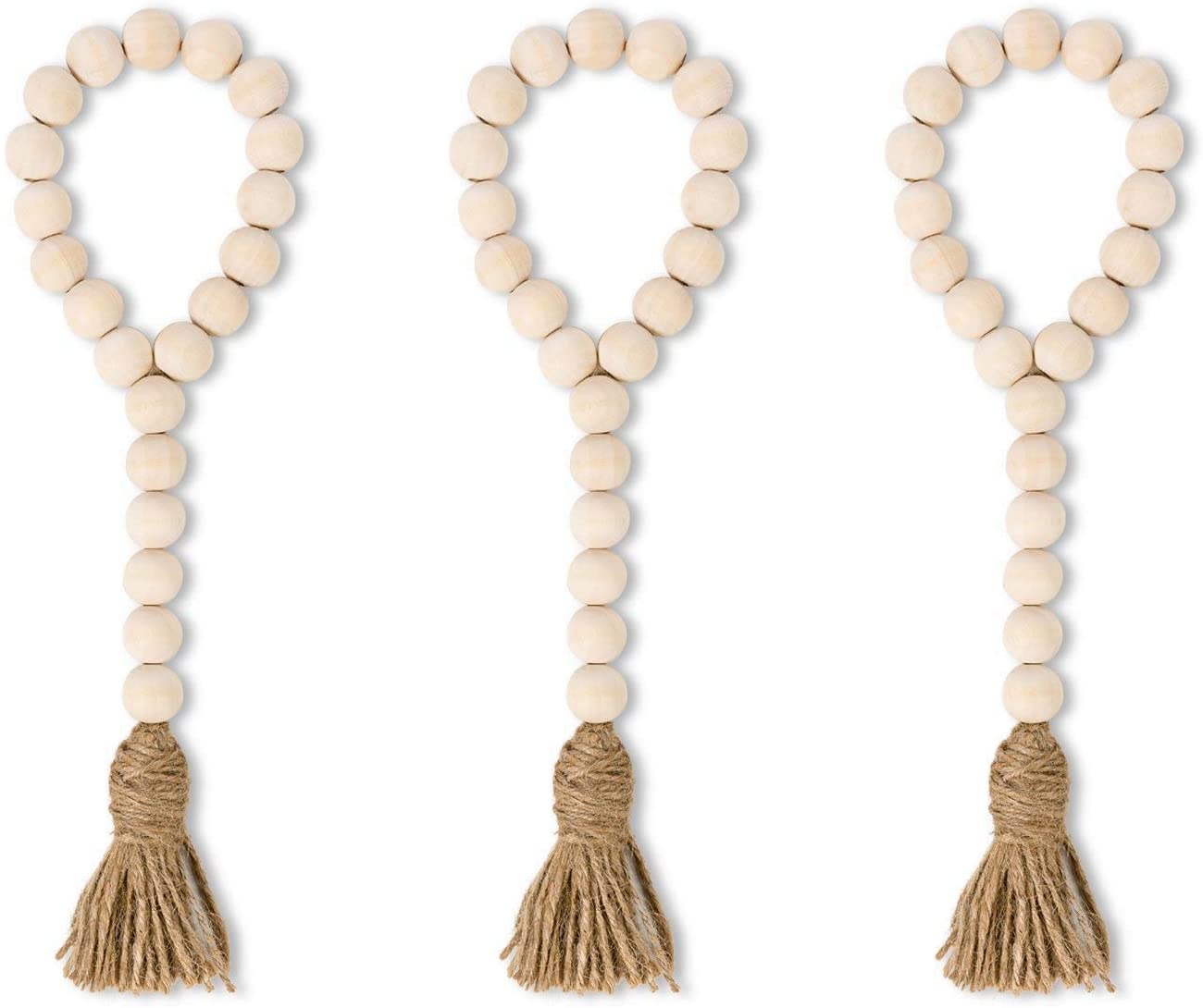 DecorX Wood Bead Garland with Tassels Farmhouse Beads 3Pcs Rustic