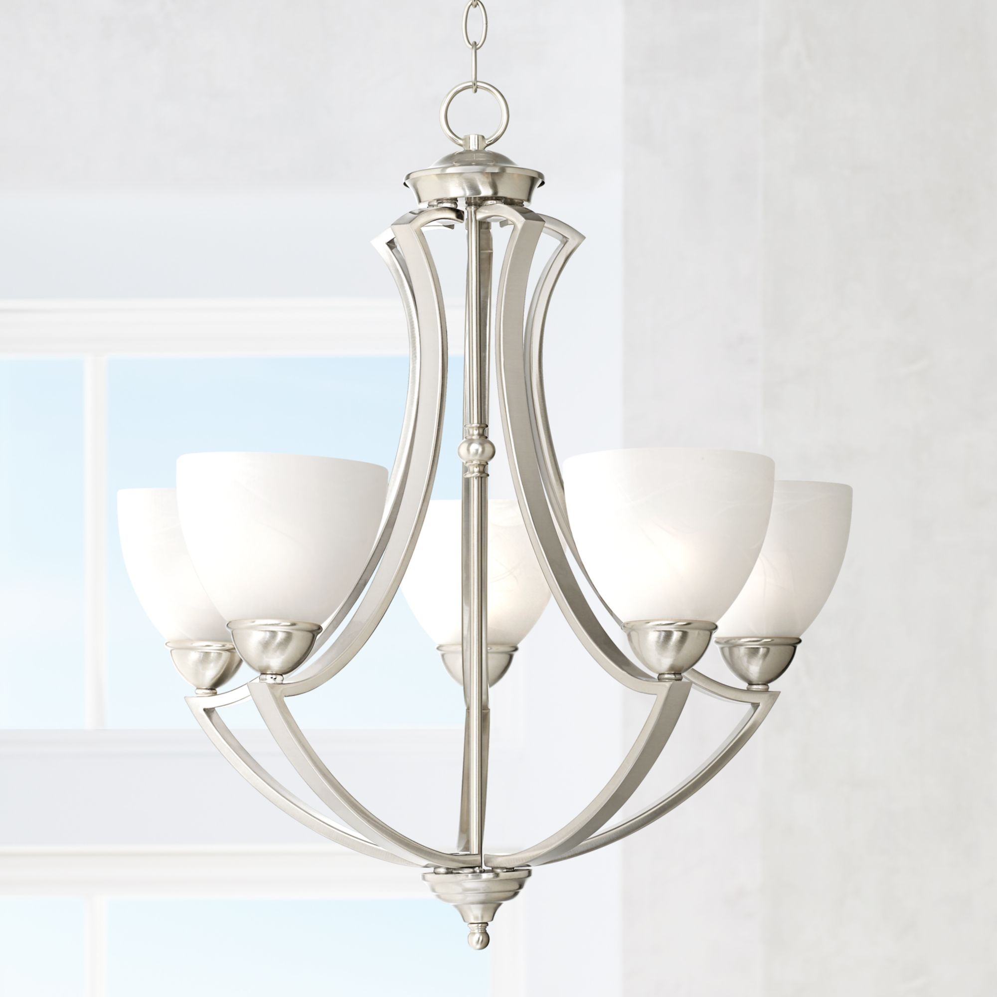 Possini Euro Design Satin Nickel Chandelier 24" Wide Modern White Glass