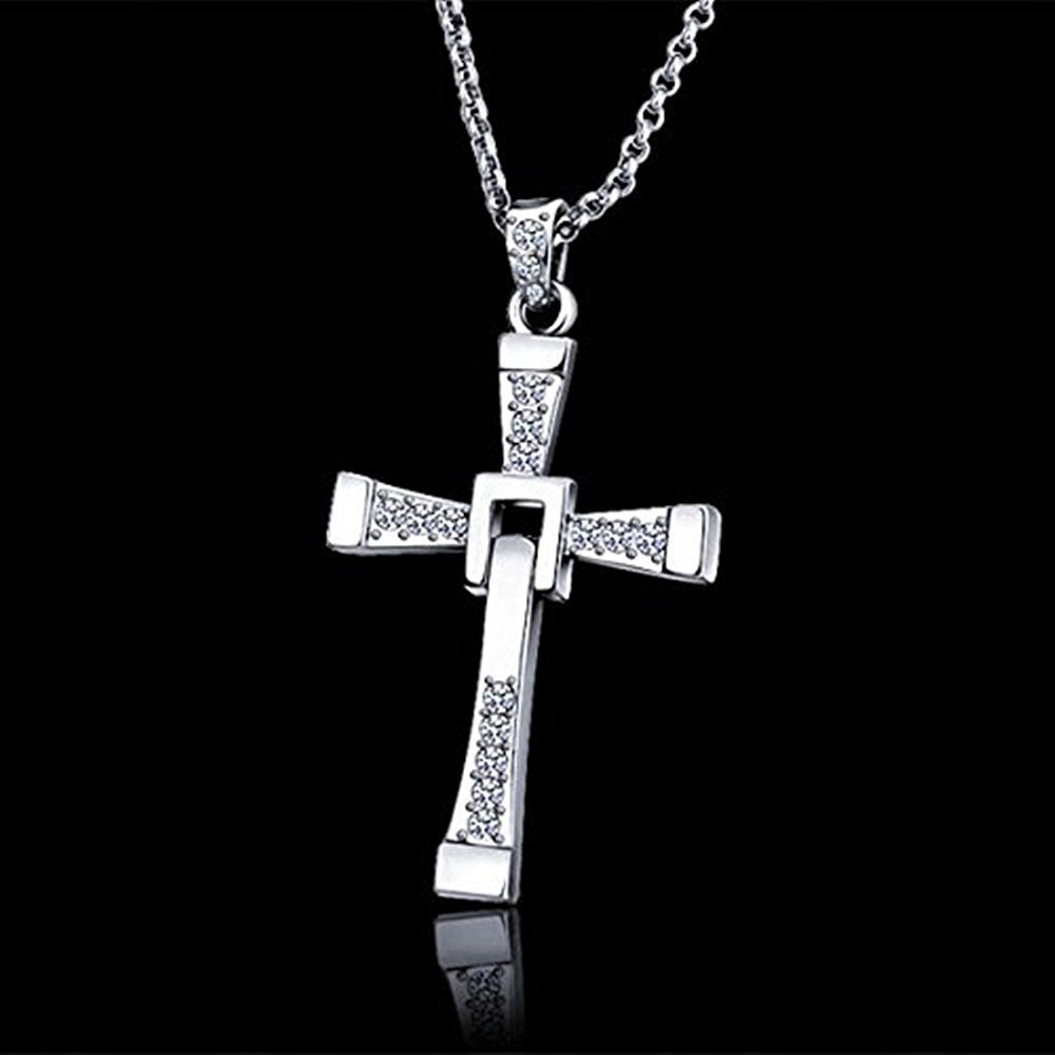 Ice City Cross Pendant Necklace Silver Stainless Steel Unisex's Chain
