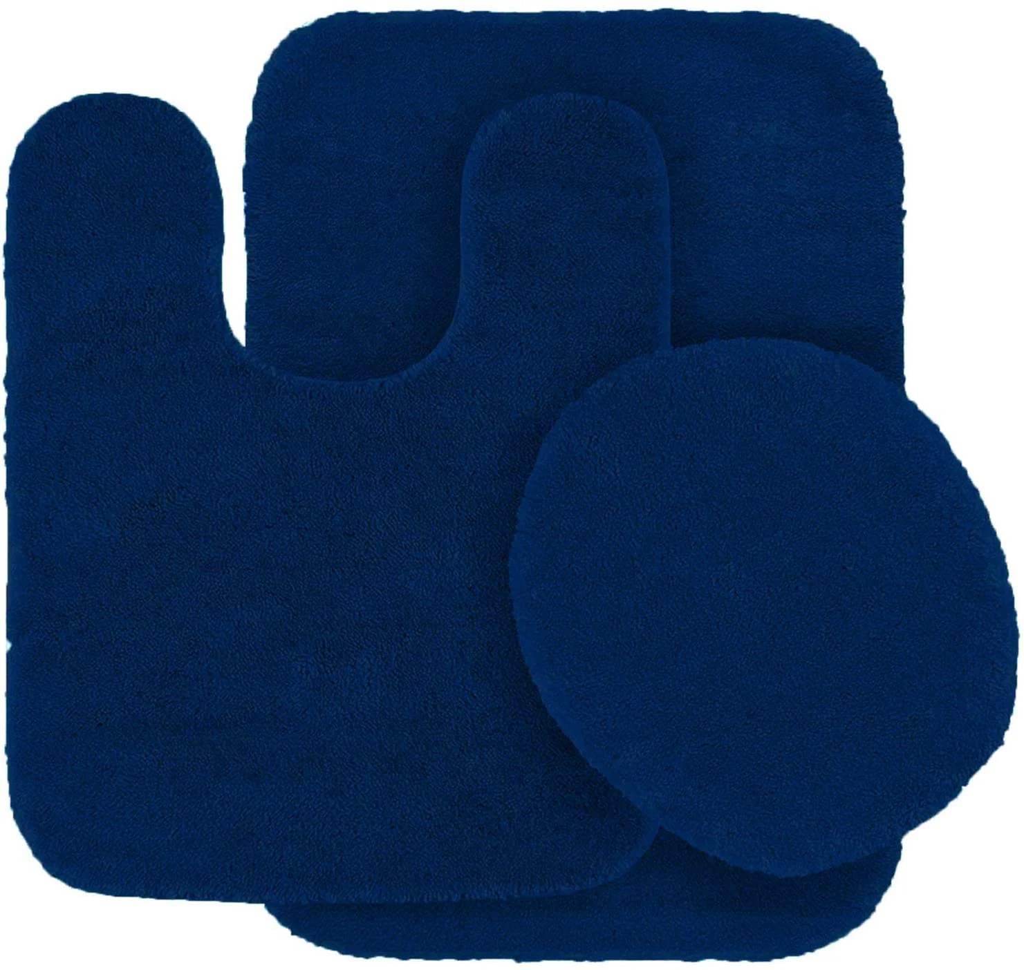 Popeven 3pc NonSlip Bath Mat Set with Chain Pattern Solid Navy Blue