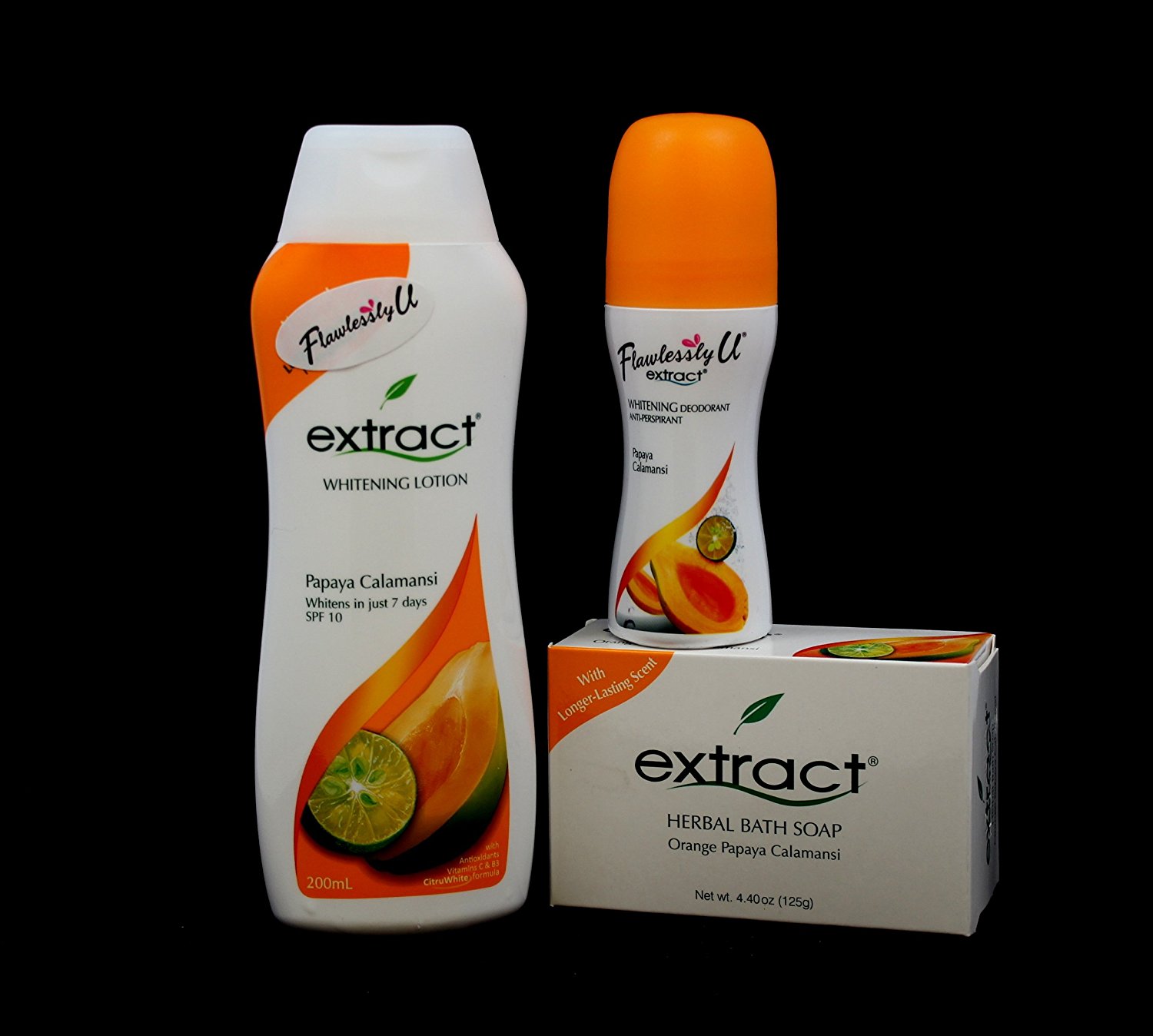 Extracts are great additives in lotions,. It softens the skin 2: Papaya Calamansi Whitening set 3 (lotion SPF10, herbal soap & depdorant
