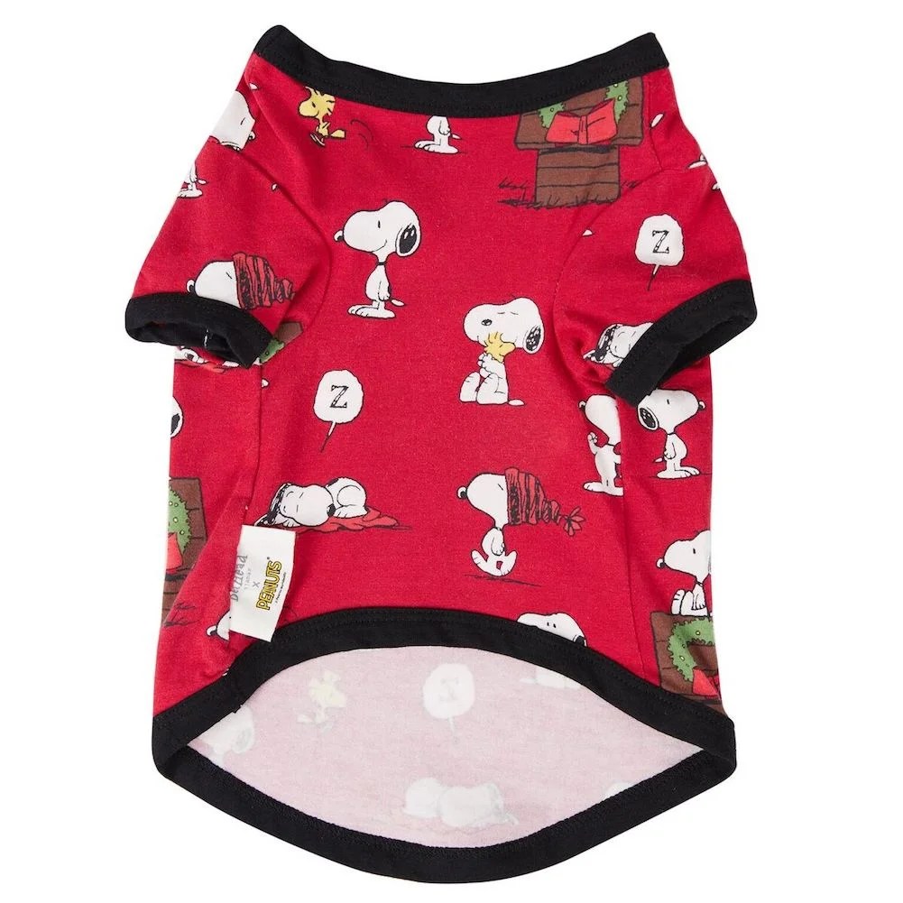 BedHead Stretch Lounge Dog PJ Red Snoopy Christmas Small