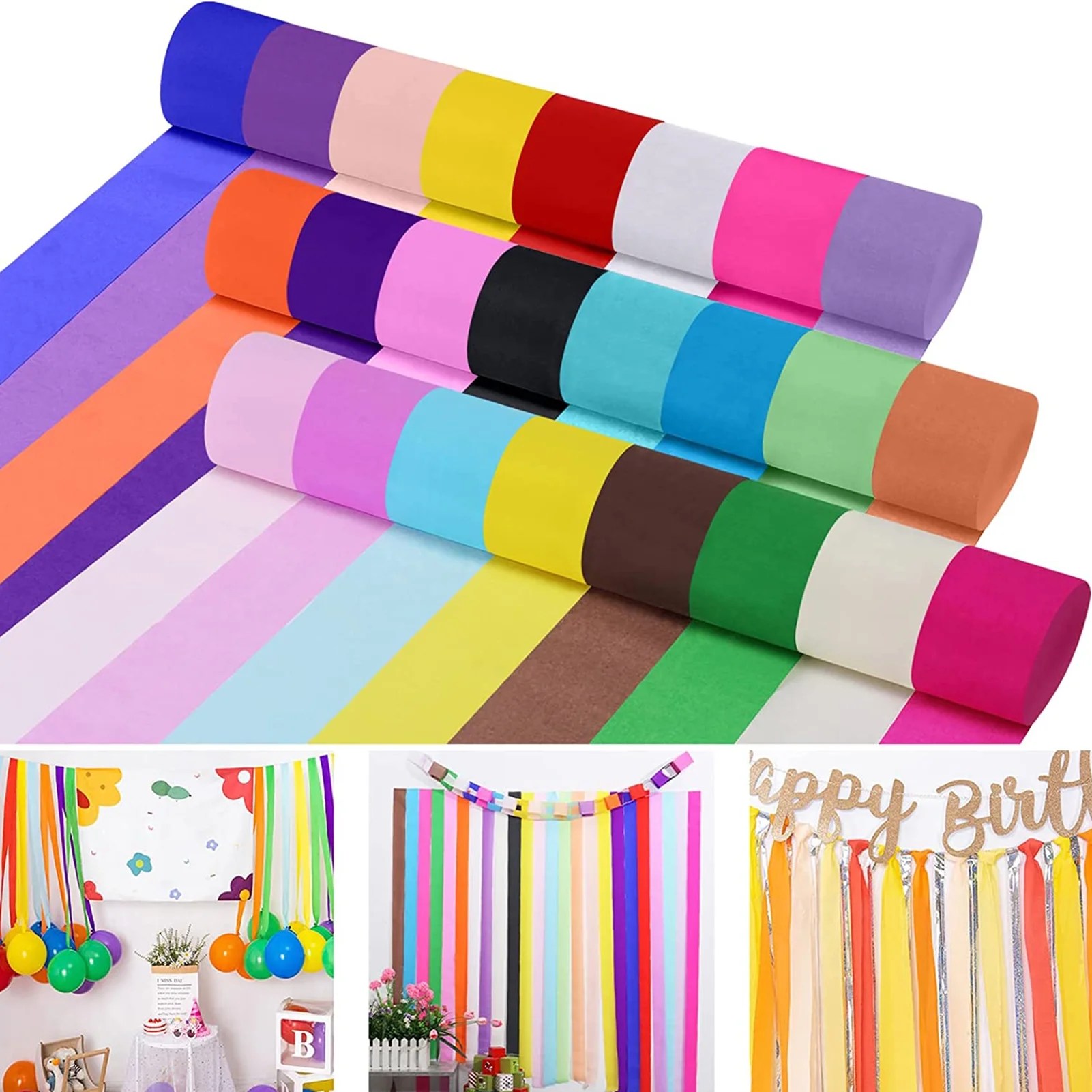 harmtty 3 Roll Crepe Paper Cuttable Crepe Paper Streamers Backdrop
