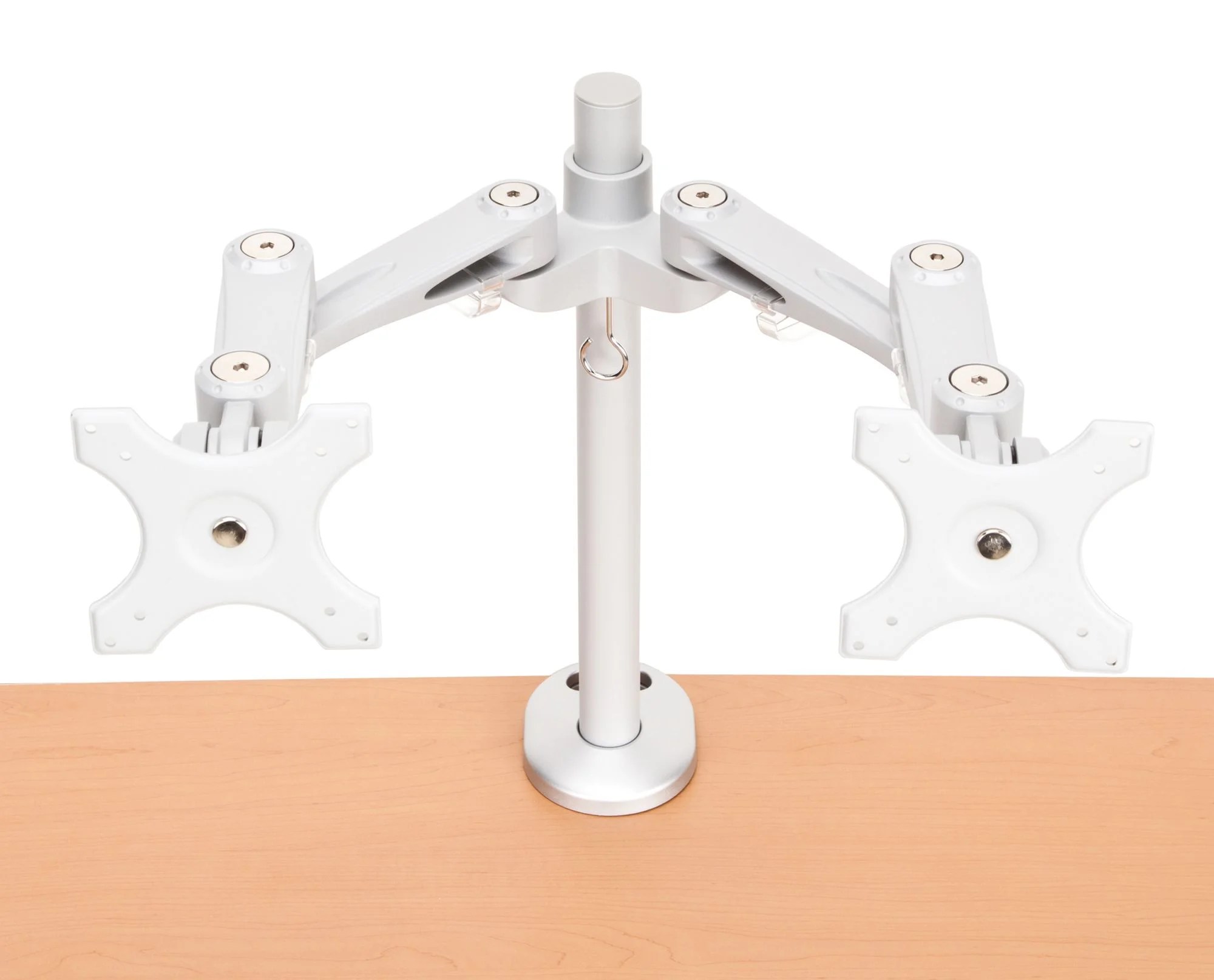 Bolt Mounted Dual Monitor Desk Arm Support for Two Panels, Silver