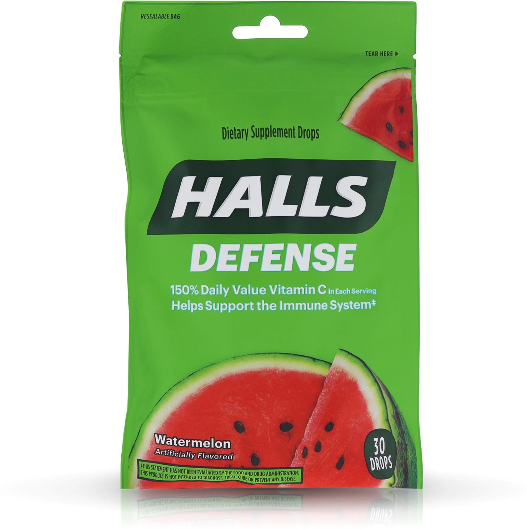 3 Pack Halls Defense Vitamin C Drops Watermelon 30 ea