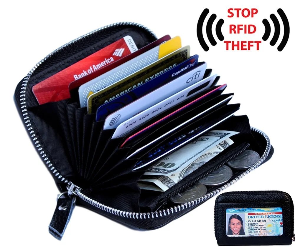 KALMORE Women's Genuine Leather Credit Card Holder RFID Secure