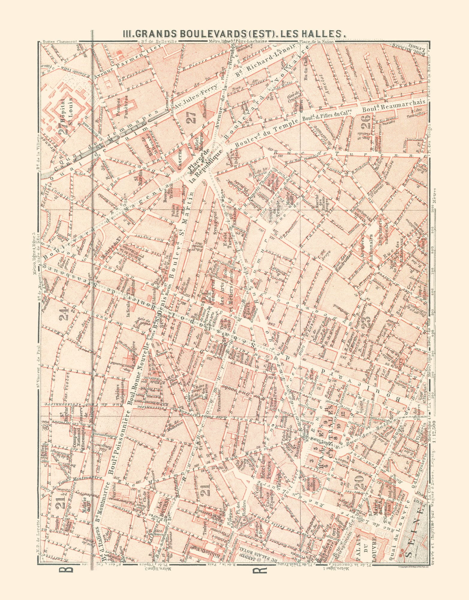 Les Halles Paris Map International Map Les Halles Paris Baedeker 1911 23 x 29.39