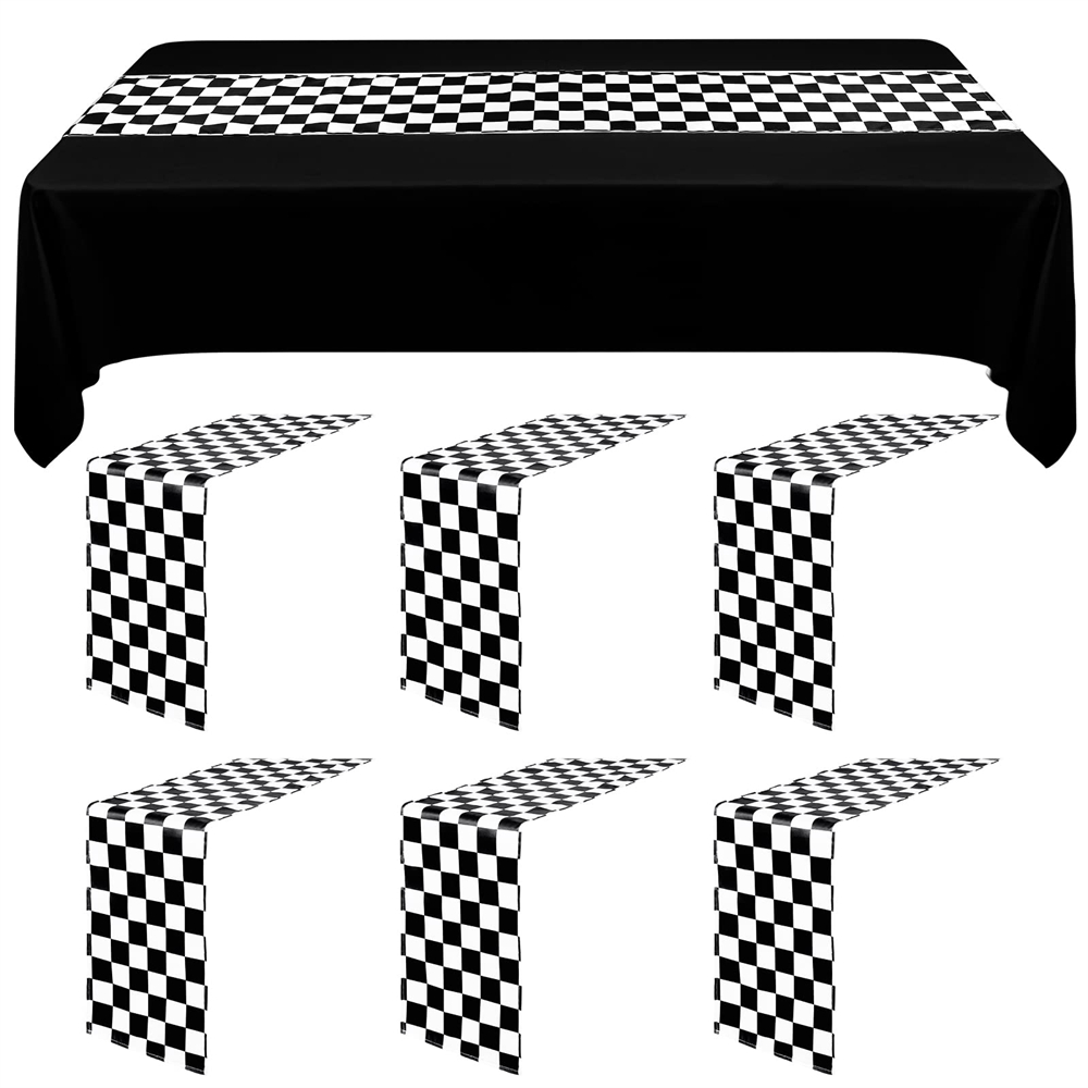 Pesonlook 6 Pack Checkered Table Runner Black and White Checkerboard
