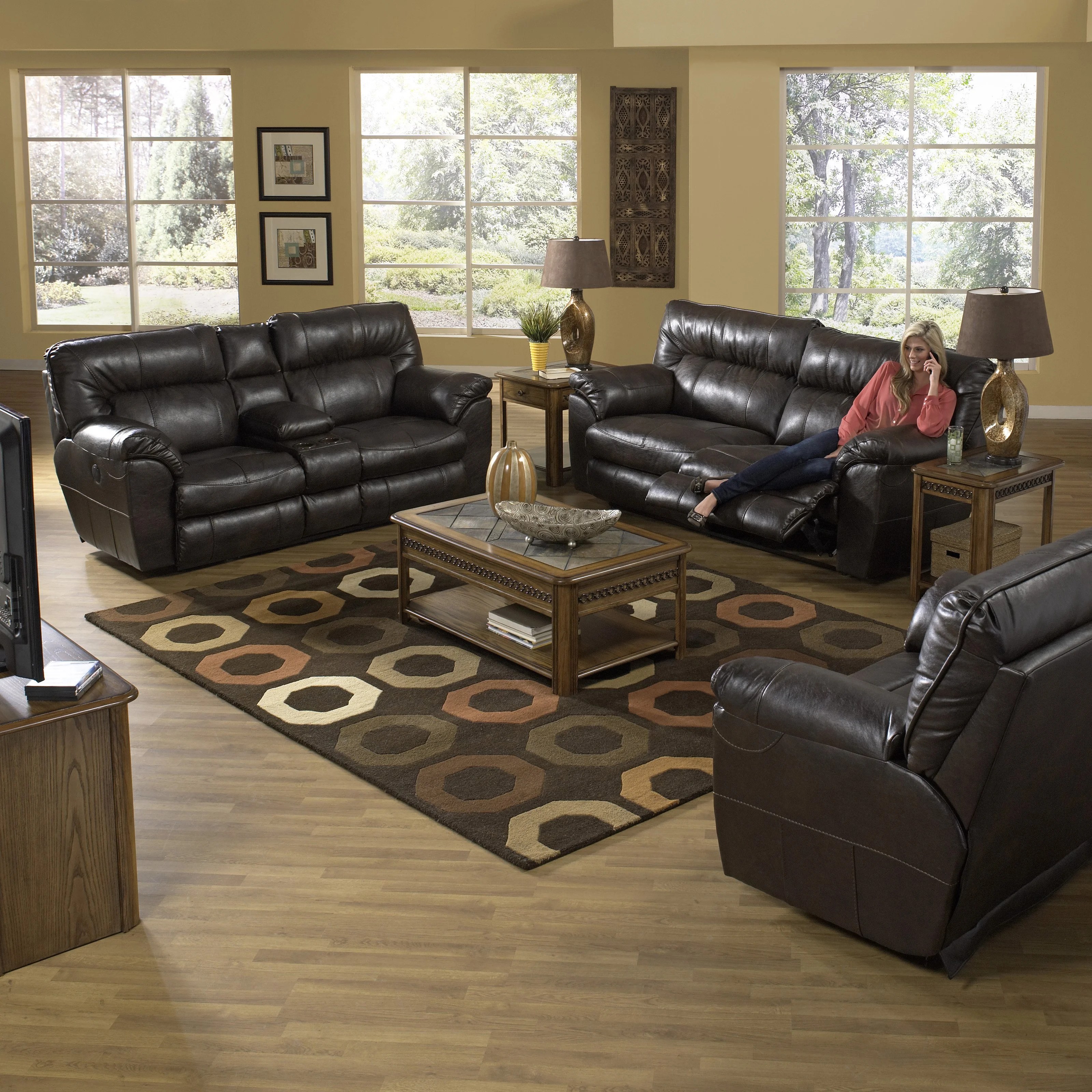 Catnapper Nolan Leather Reclining Sofa Set Godiva