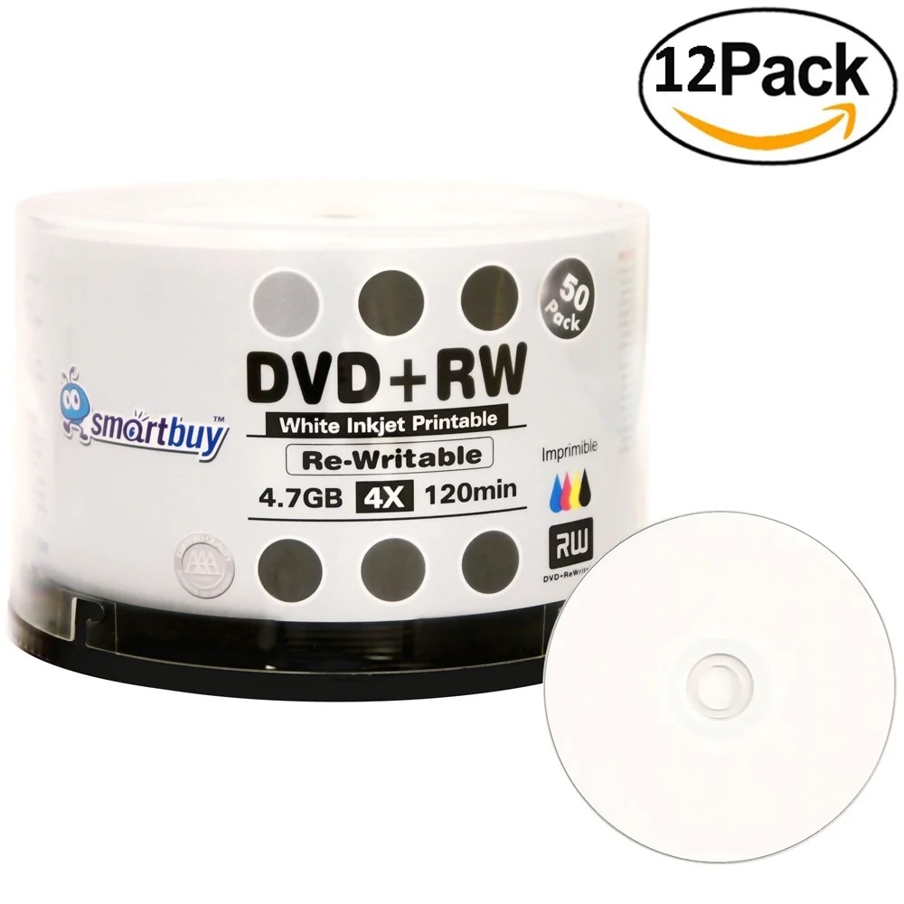 600 Pack Smartbuy Blank DVD+RW 4x 4.7GB 120Min White Inkjet Hub