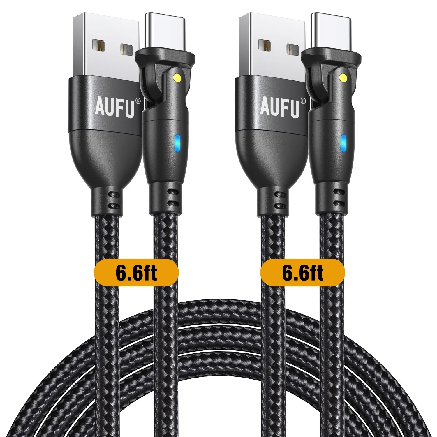 USB C Cable, USB Type C Cable [2Pack 6.6ft], AUFU 180 Degree QC 3.0