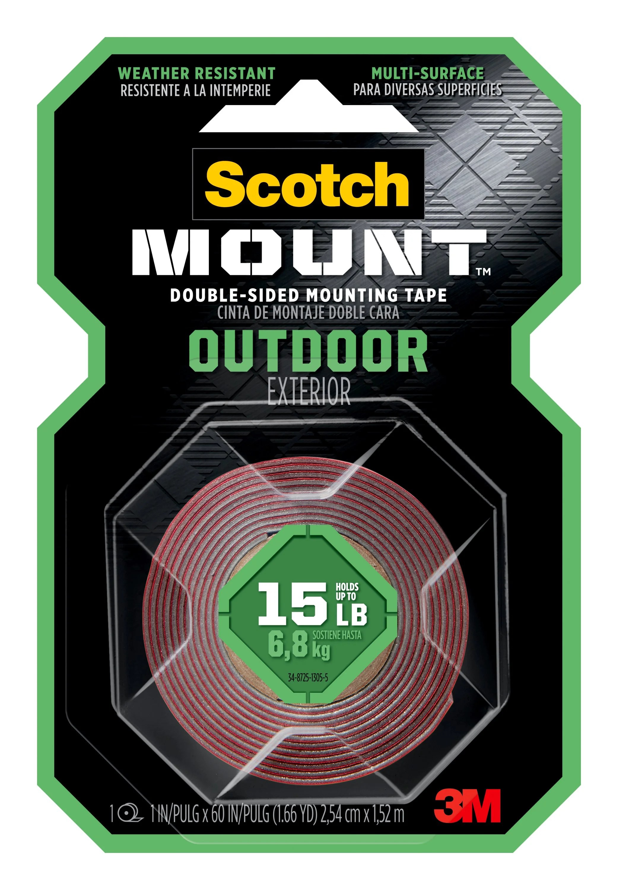 Scotch Outdoor DoubleSided Mounting Tape, Red, 1 in x 60 Scotch Outdoor DoubleSided Mounting Tape, Red, 1 in x 60