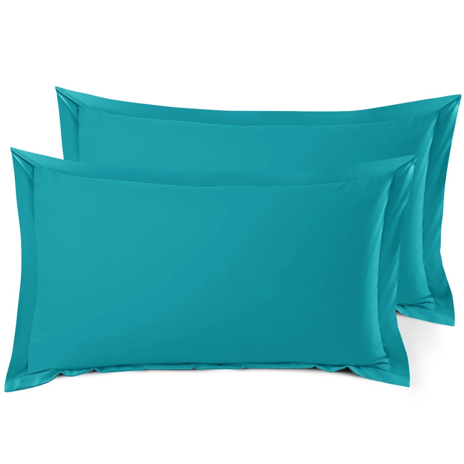 Set of 2 King 20"x36" Size Pillow Shams Teal, Hotel Luxury Soft Double