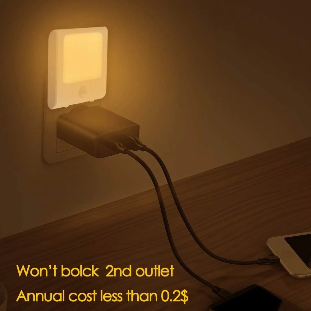 Plug-in Motion Sensor Night Light, Adjustable Brightness Warm White LED
