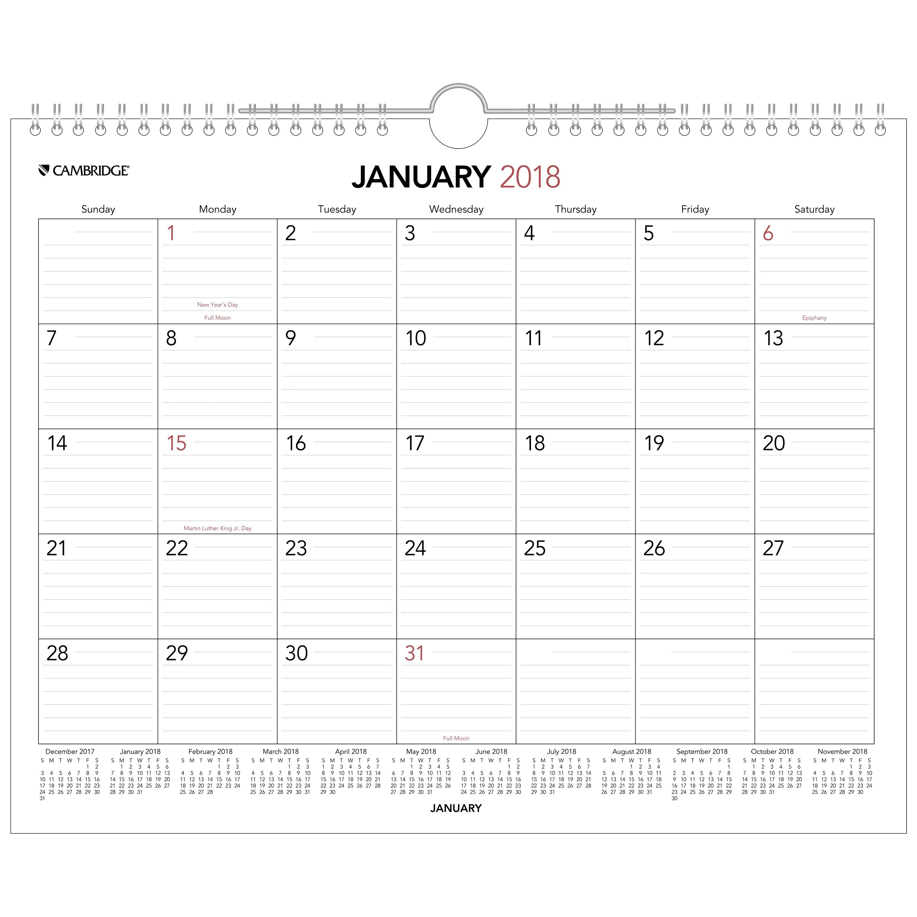 Mead Cambridge Monthly Wall Calendar, 12 Months, January Start, 14 7/8
