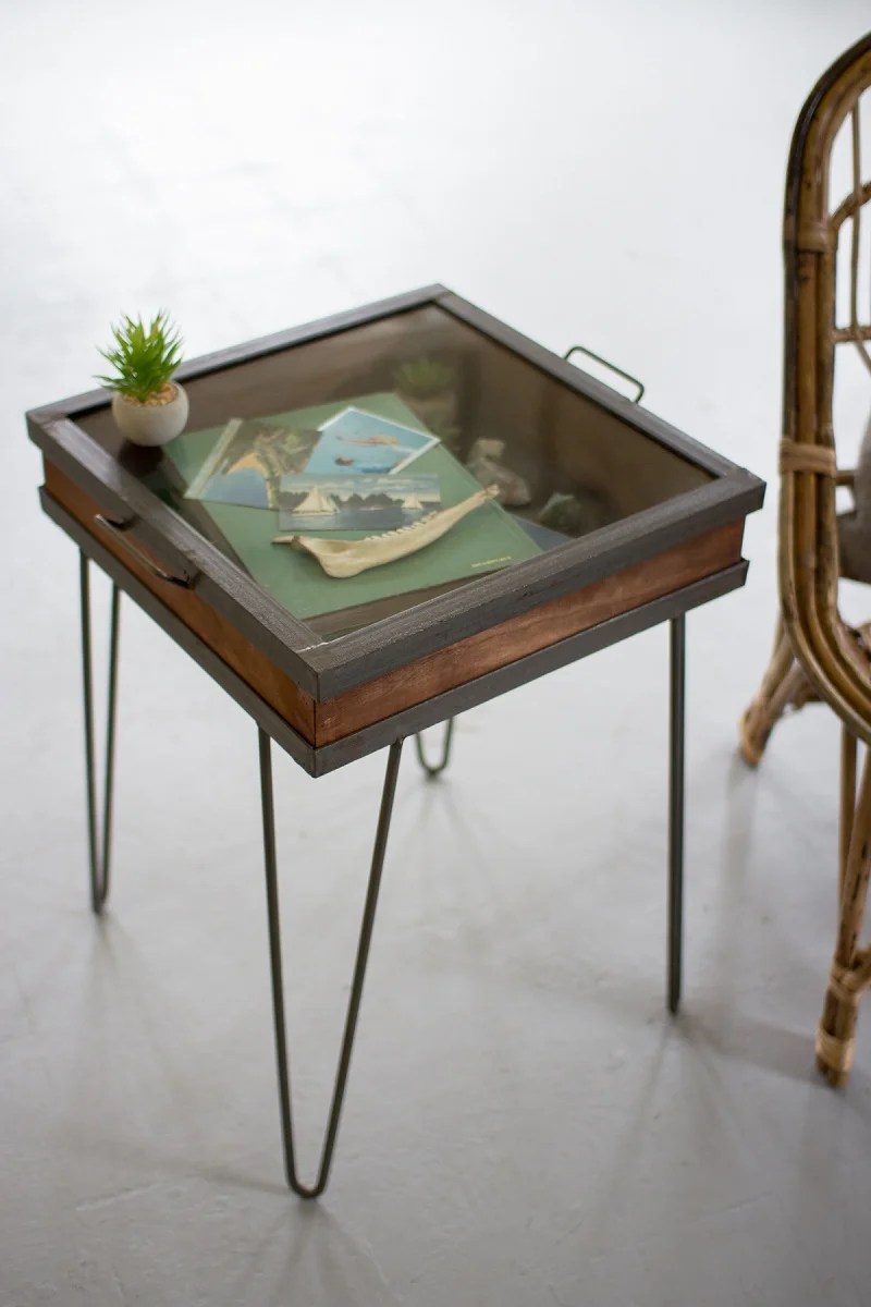 Vintage Display Showcase End Table with Glass Top over Shadow Box Vintage Display Showcase End Table with Glass Top over Shadow Box