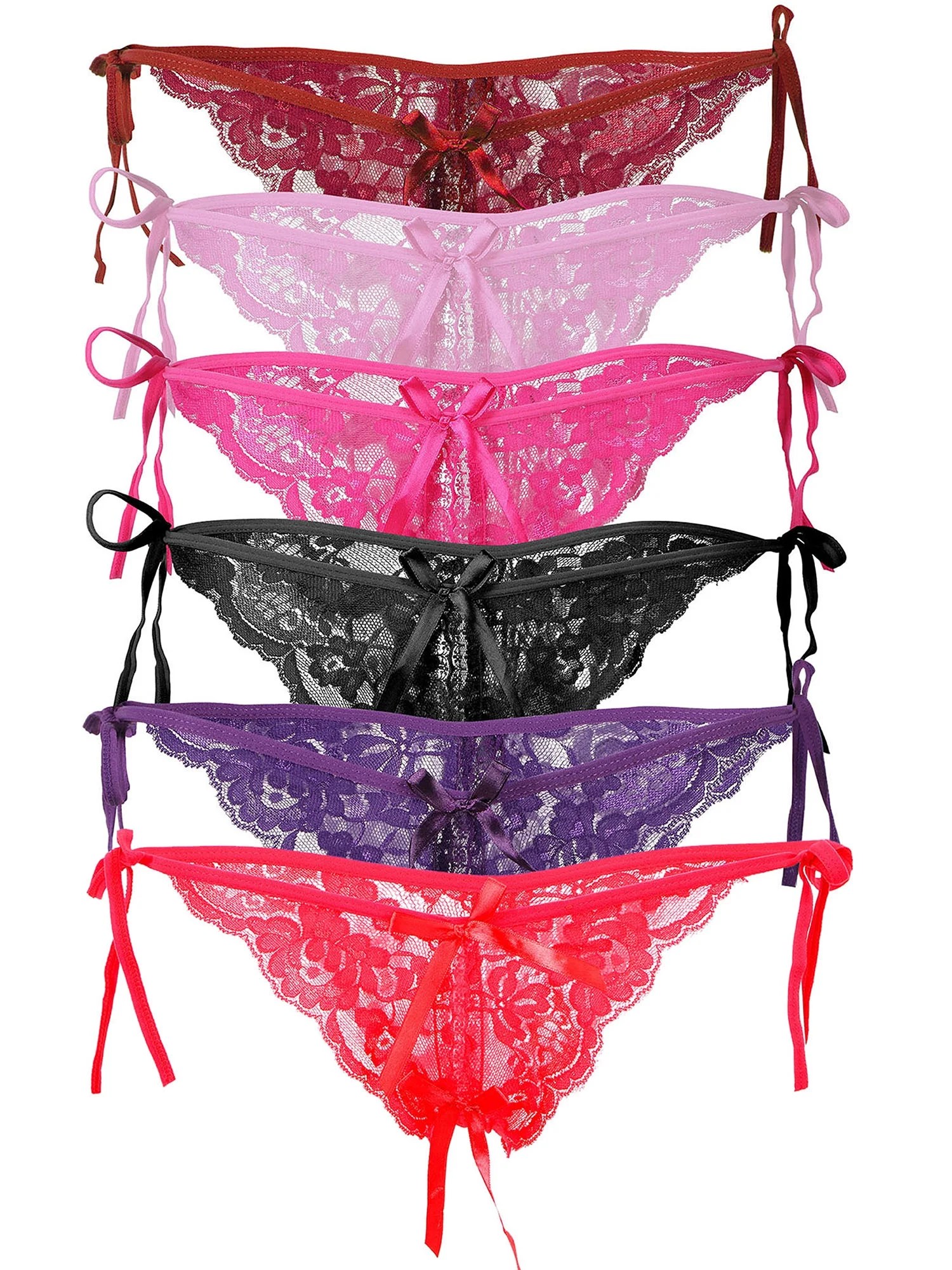 Bawdy 6 Pack of Women Sexy Lace Low Rise Panties Lingerie Open Crotch