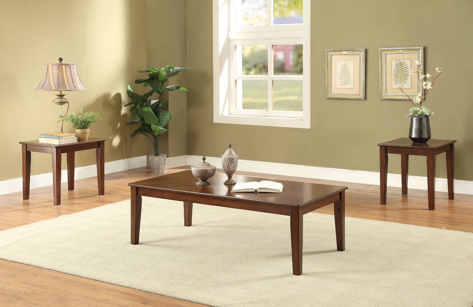 Royal Wooden Coffee/End Table Set, 3 Piece Pack, Walnut Brown