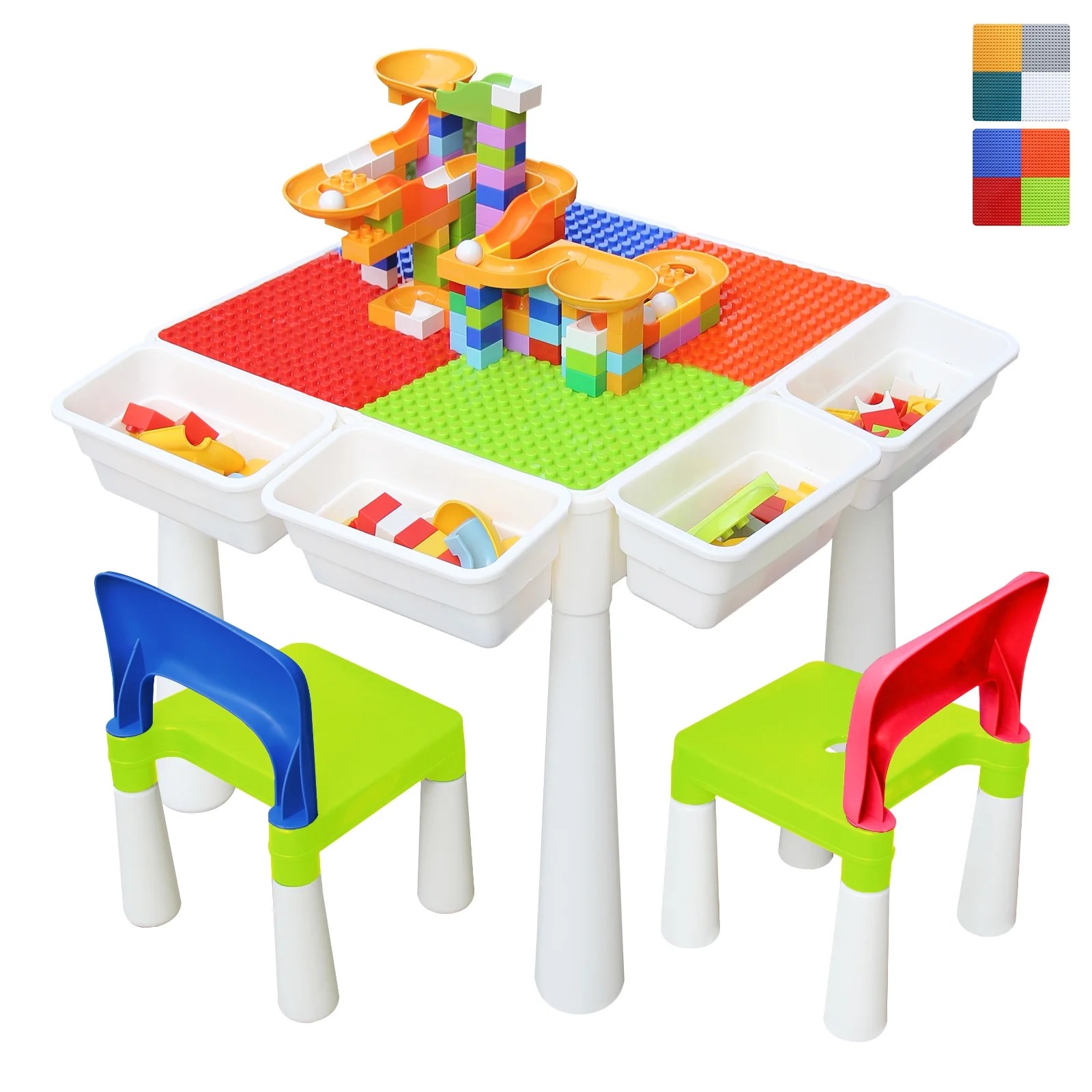 からのお Multi Kids Activity Table Set with 2 Chairs 400+Pcs Building