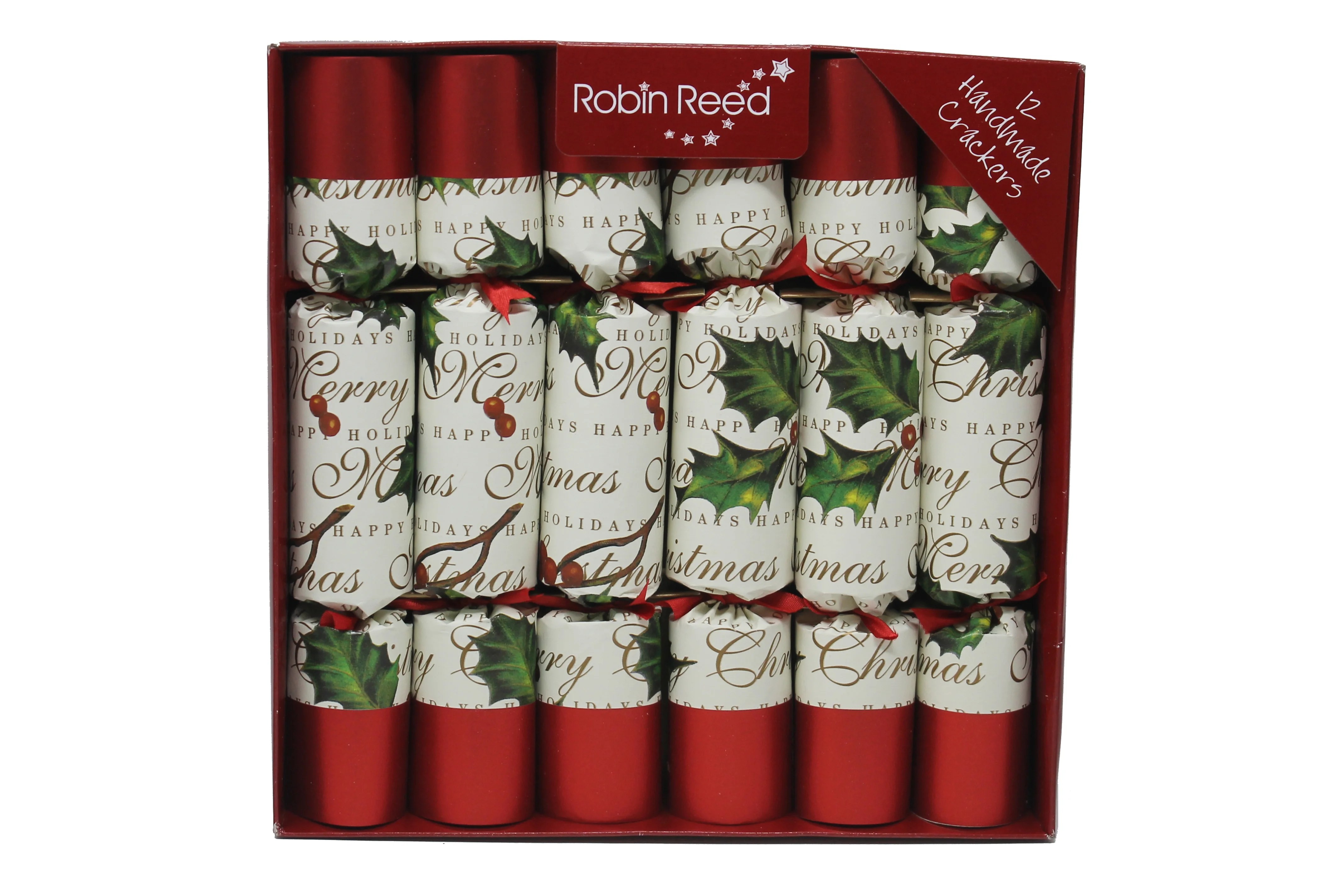 Robin Reed English Holiday Christmas Crackers, Pack of 12 x 10 Bows