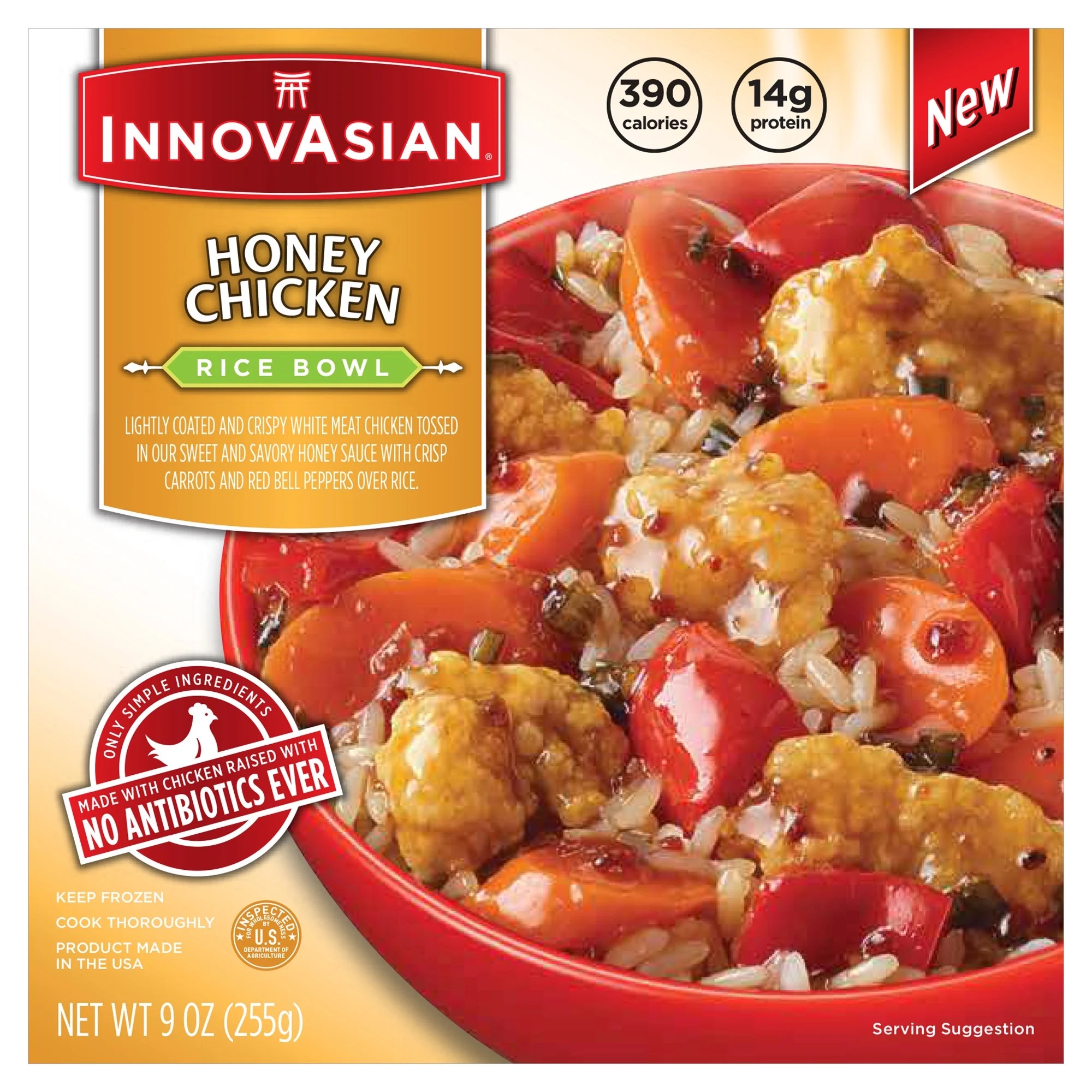 InnovAsian Honey Chicken Rice Bowl, Frozen Meal 9 oz