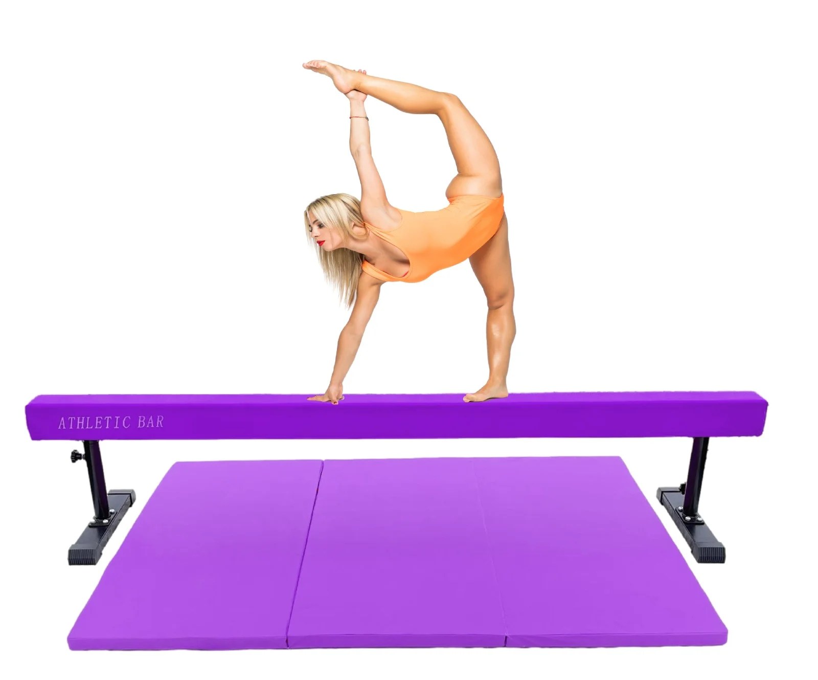 Athletic Bar 8ft Adjustable Gymnastics Balance Beam with 6’x4’ Gymnastics Mat for Kids/Adults