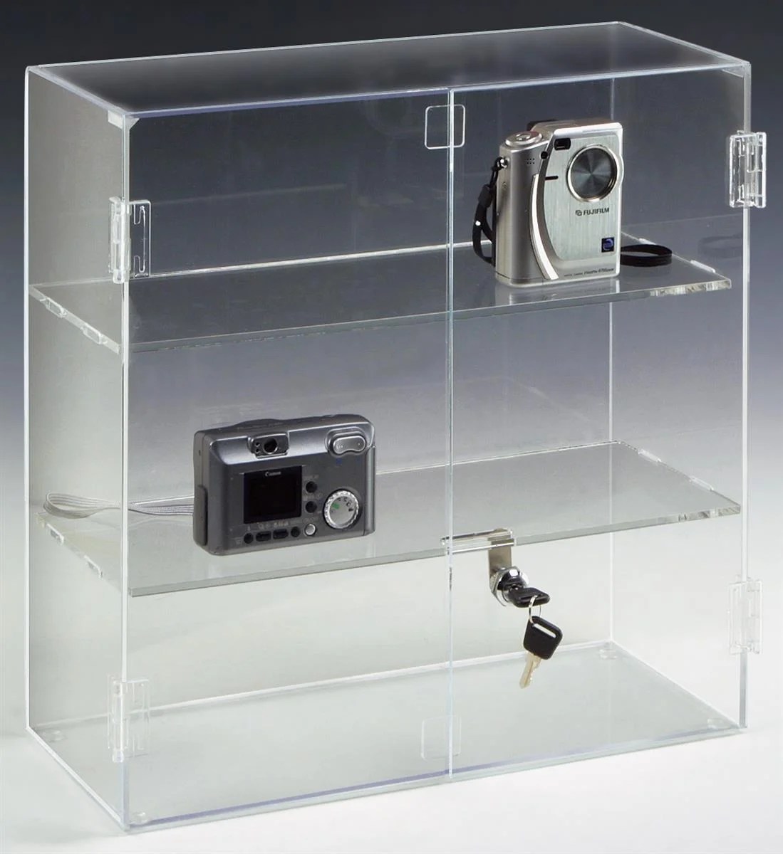 16.5 x 16.25 Countertop Acrylic Display Case with 2 Shelves, Locking