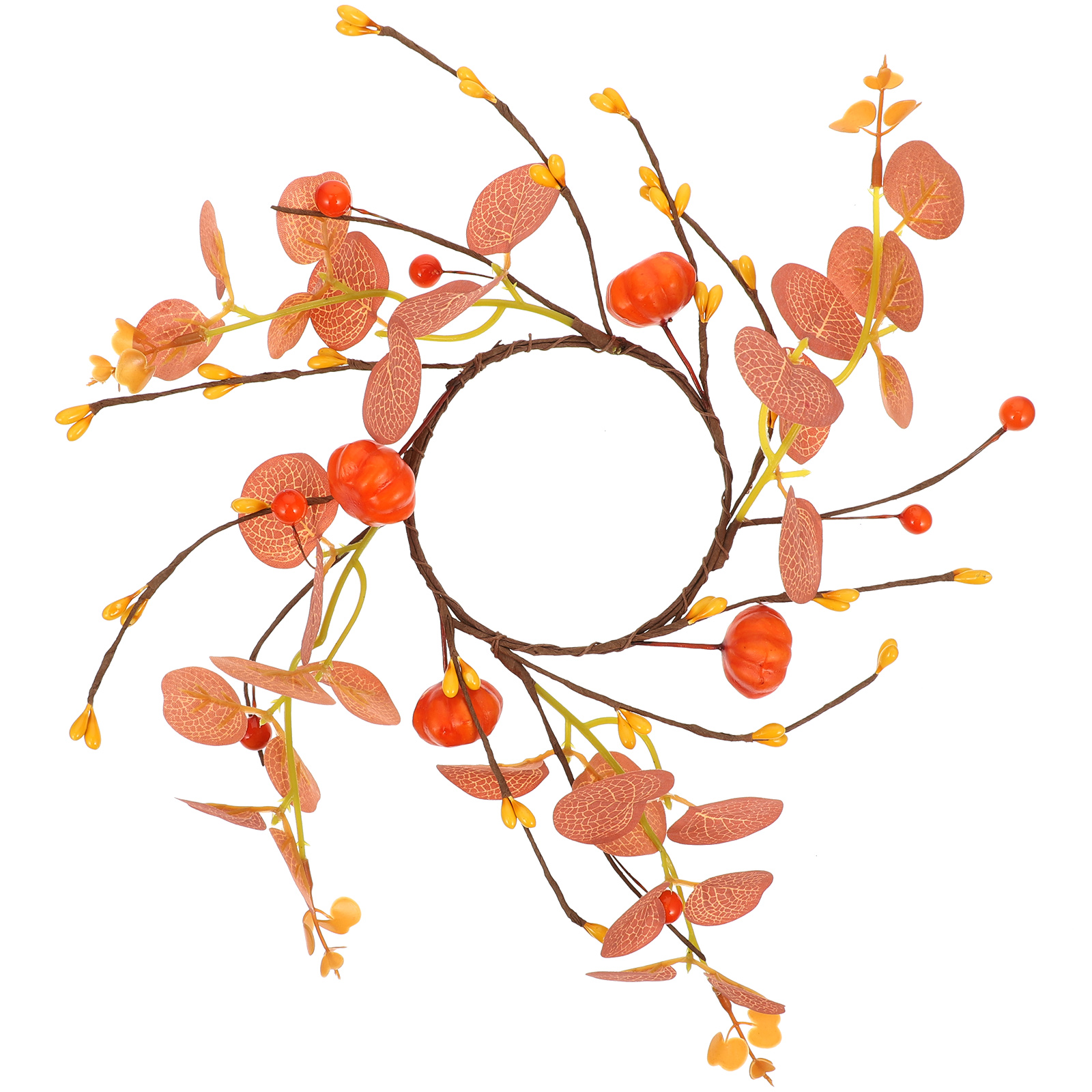 Hemoton Fall Candle Ring Wreath Artificial Pumpkin Eucalyptus Leaf