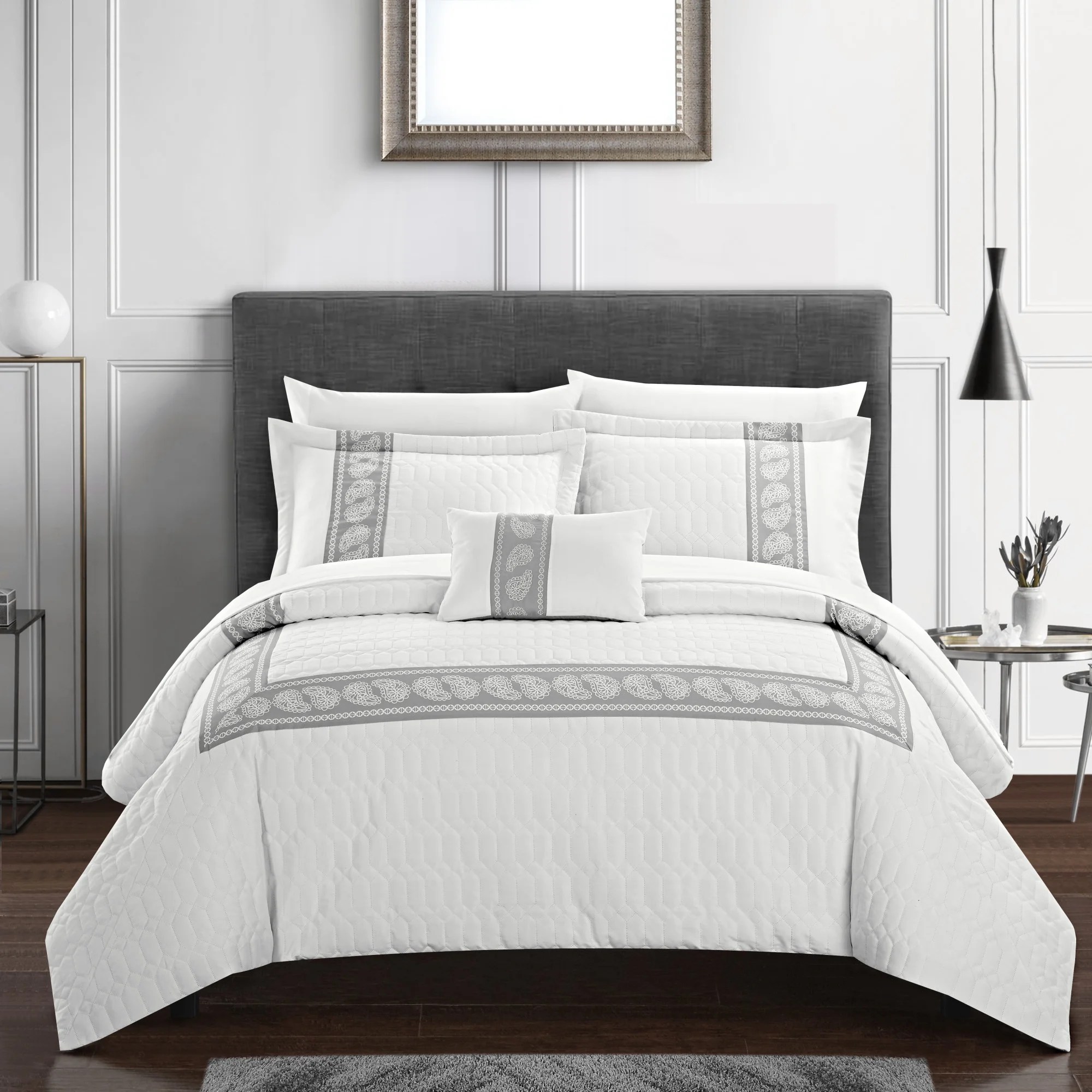 Chic Home Mason 6Piece Applique Comforter Set, Twin, White