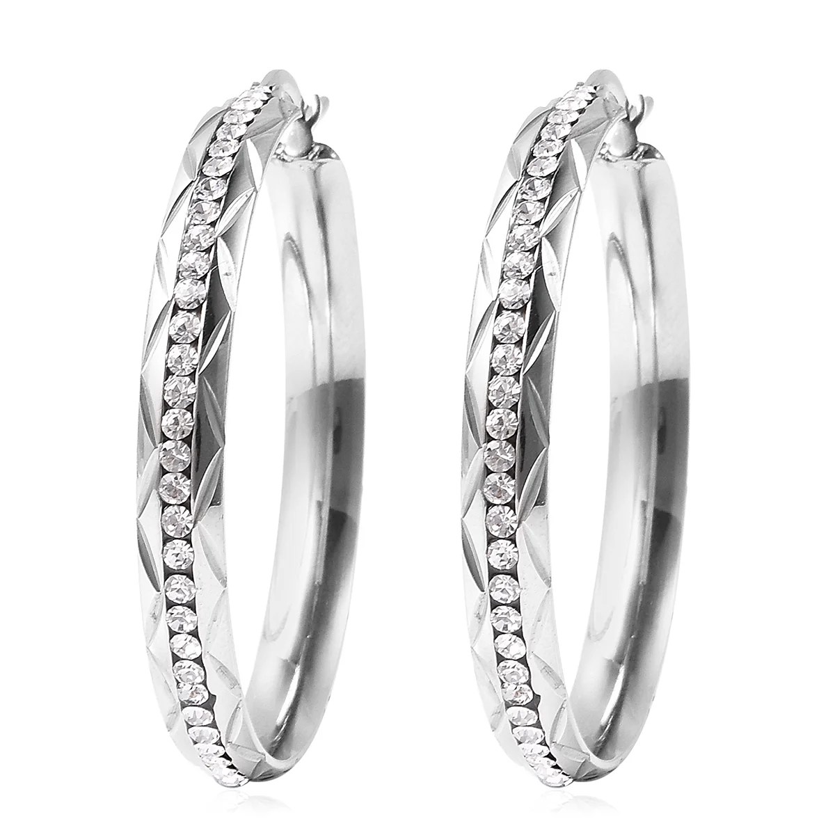 Shop LC Elegant Hoops Hoop Earrings Crystal Stainless