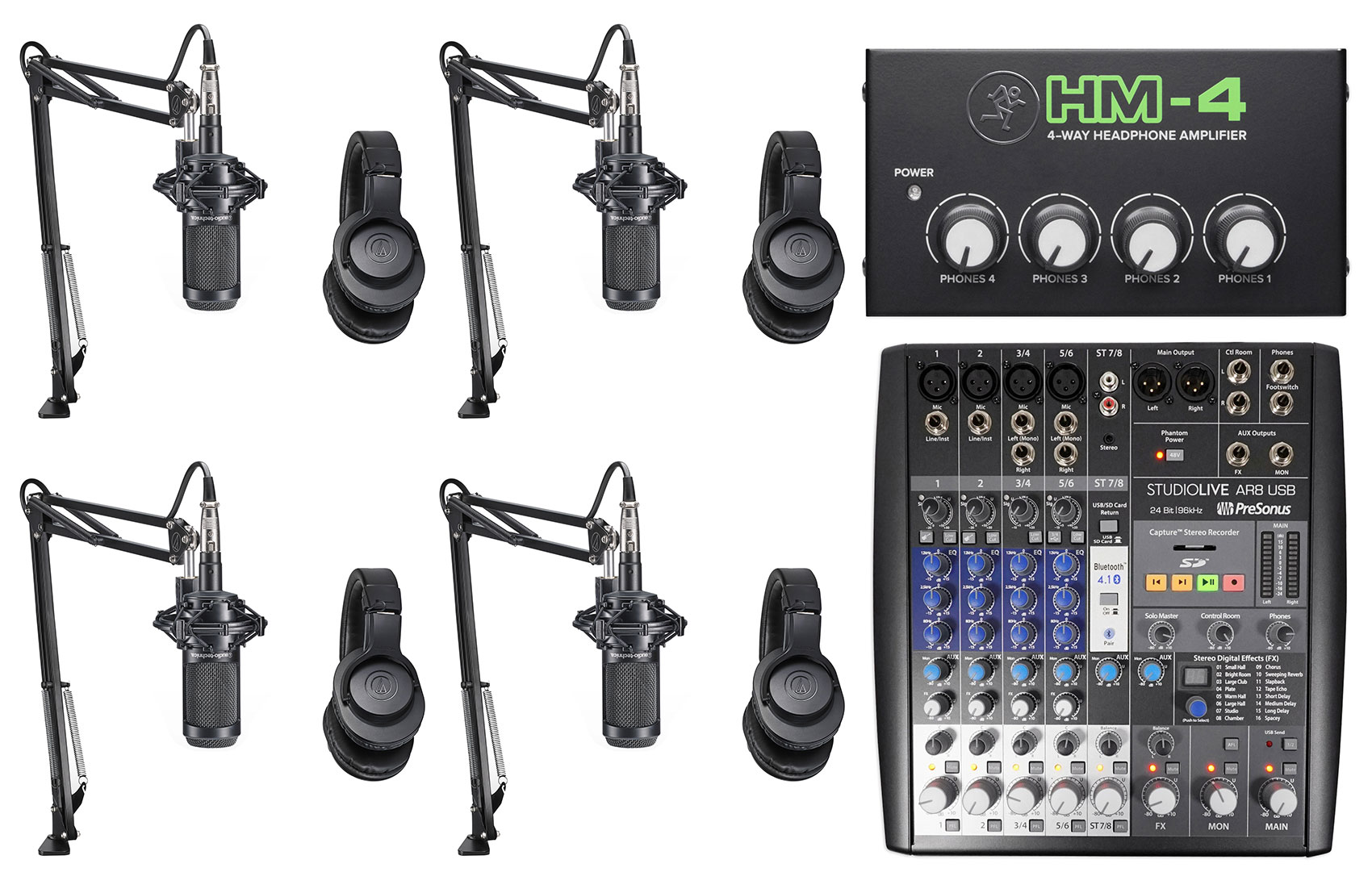Audio Technica 4Person Podcast Podcasting Kit w/ 2035 Mics+Headphones