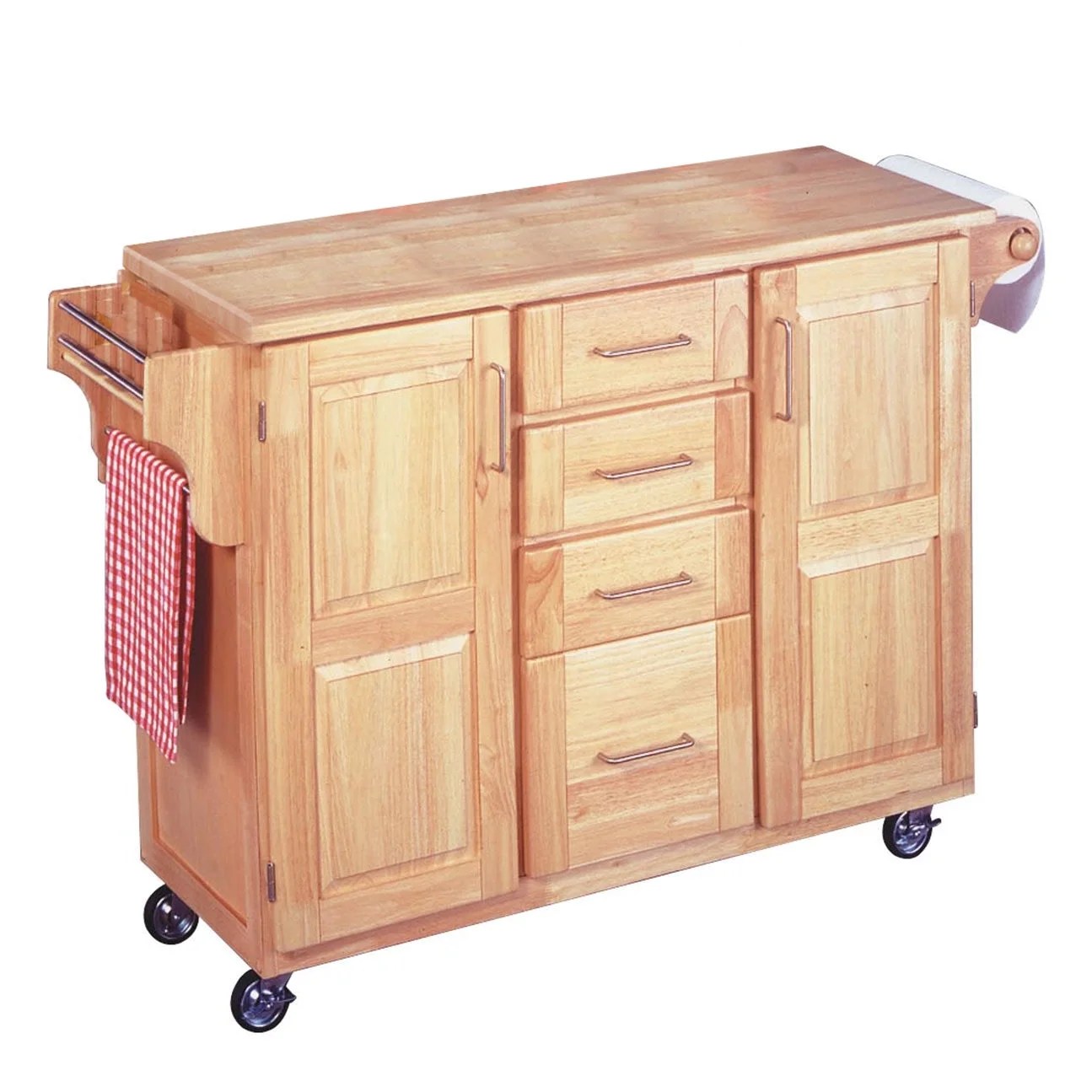 Natural Breakfast Bar Kitchen Cart with Wood Top